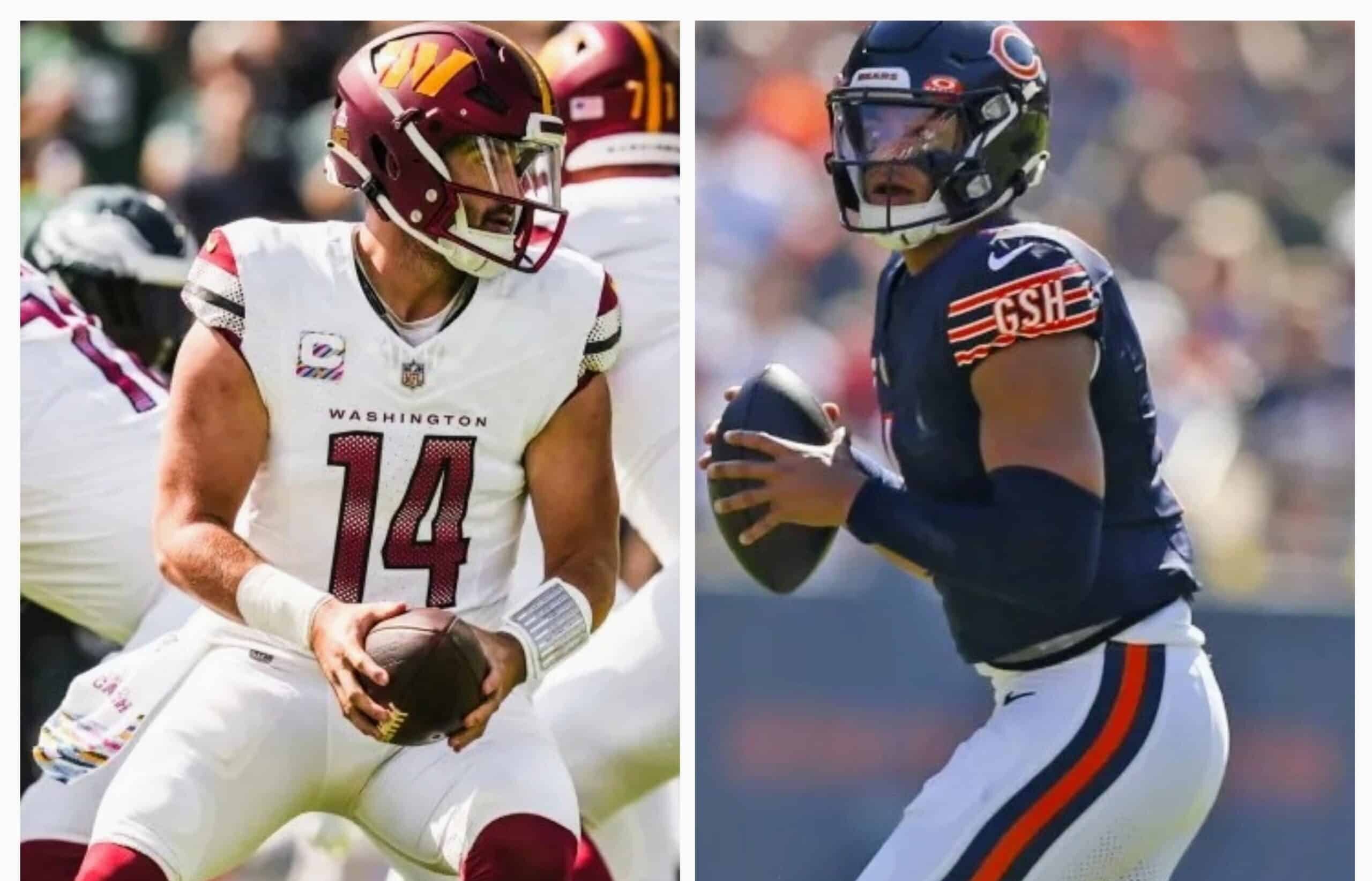 SAM HOWELL DE LOS COMMANDERS (IZQUIERDA) Y JUSTIN FIELDS DE LOS BEARS (DERECHA)