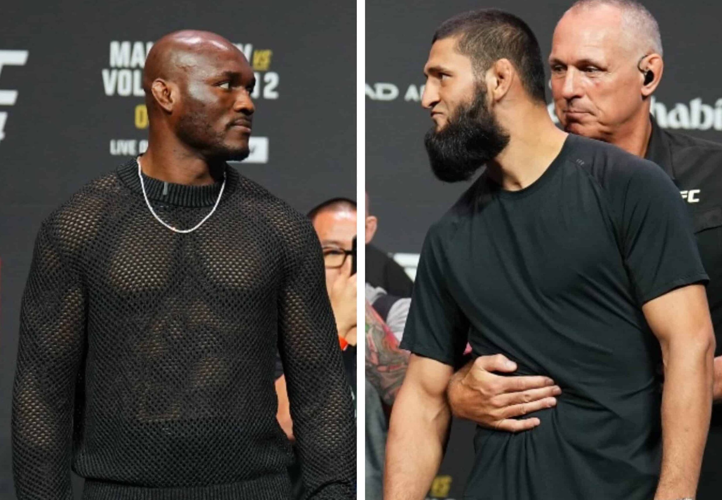 KAMARU USMAN Y KHAMZAT CHIMAEV INTERCAMBIAN PALABRAS DURANTE UNA CONFERENCIA DE PRENSA