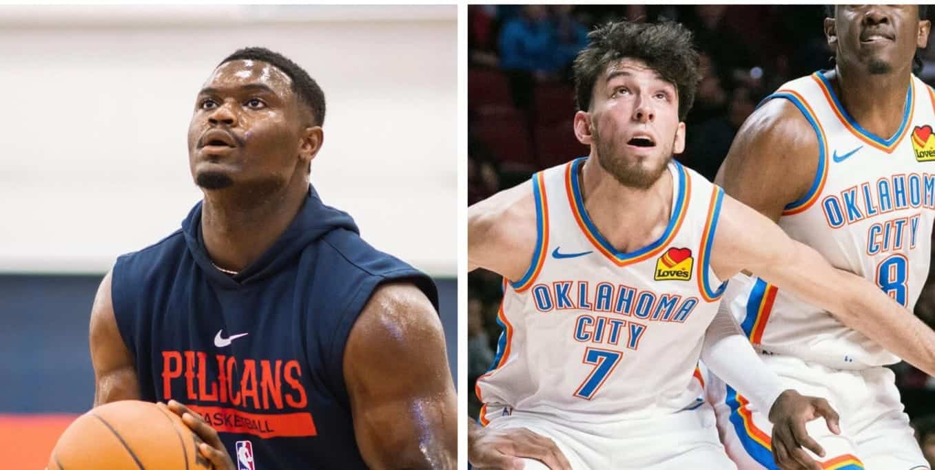 ZION WILLIAMSON (IZQUIERDA) DE LOS PELICANS, Y CHET HOLMGREN DEL THUNDER (DERECHA)