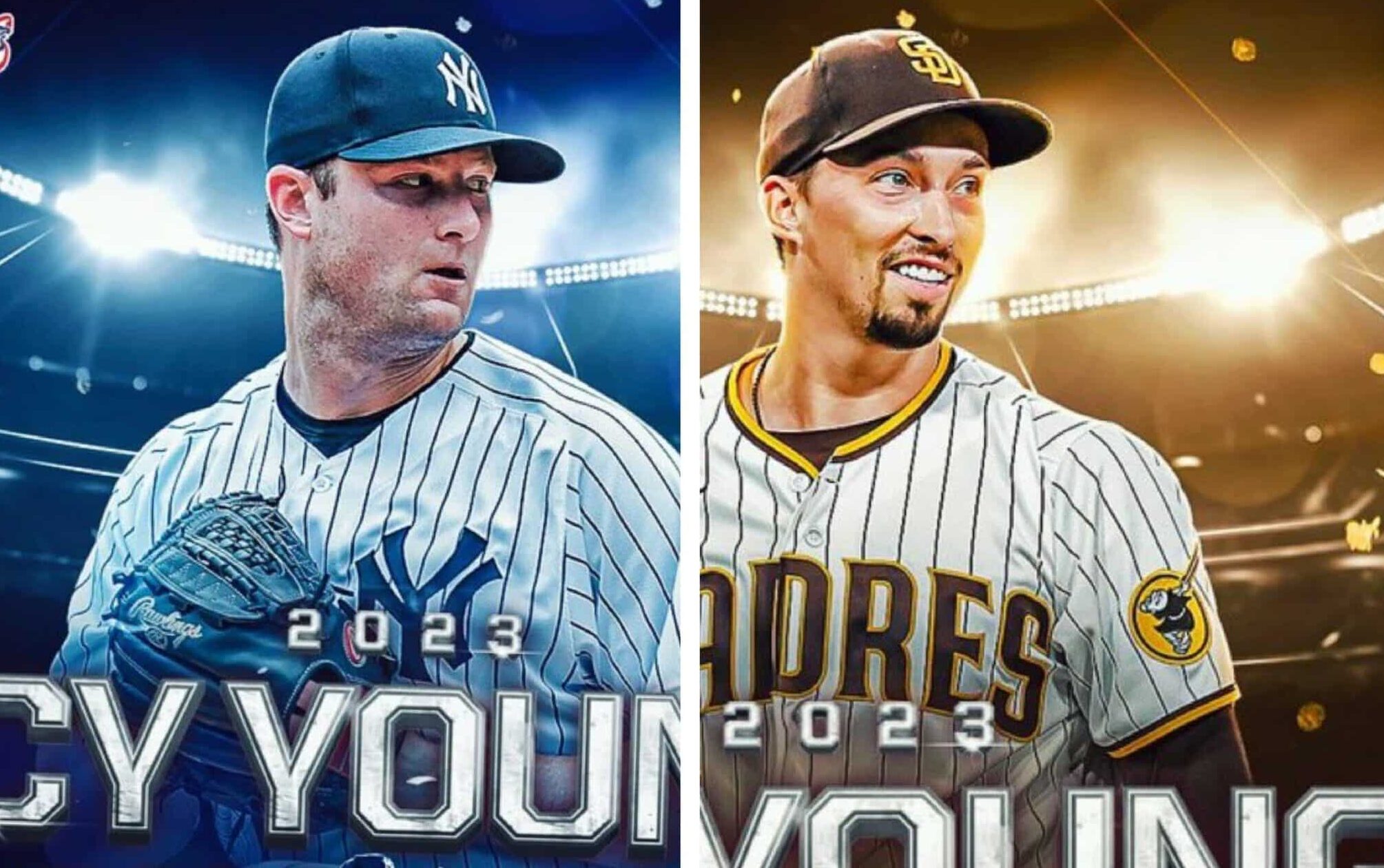 GERRIT COLE DE LOS YANKEES A LA IZQUIERDA Y BLAKE SNELL DE LOS PADRES A LA DERECHA