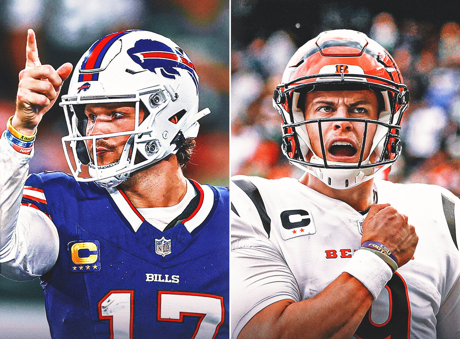JOSH ALLEN DE LOS BILLS A LA IZQUIERDA Y JOE BURROW DE LOS BENGALS A LA DERECHA