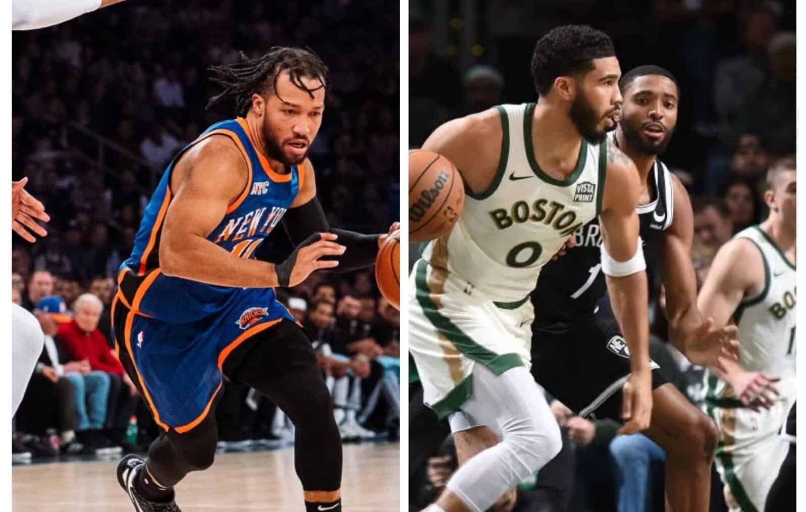 JALNE BRUNSON DE LOS KNICKS A LA IZQUIERDA Y JAYSON TATUM DE LOS CELTICS A LA DERECHA