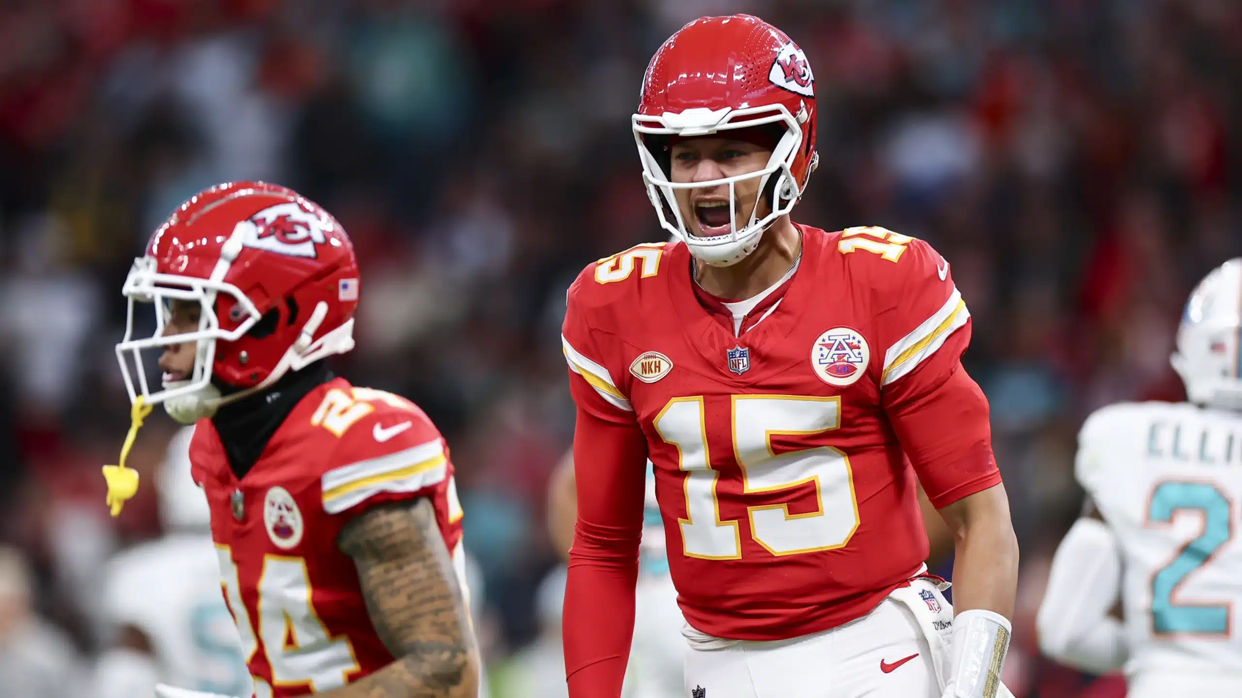 PATRICK MAHOMES DE LOS CHIEFS CELEBRA UN TOUCHDOWN