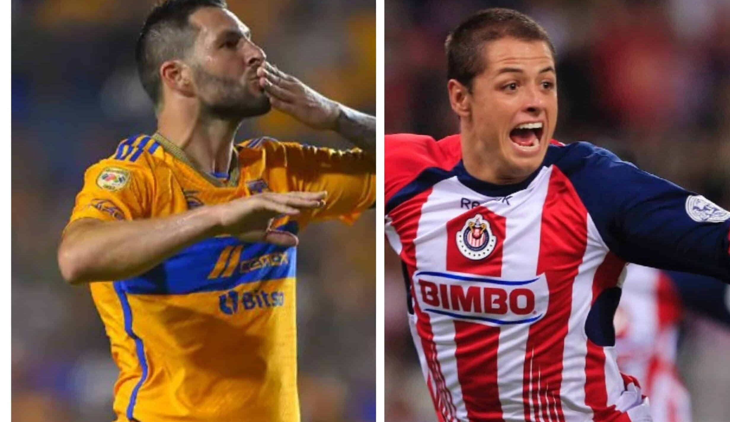 ANDRÉ PIERRE-GIGNAC A LA IZQUIERDA, JUGADOR DE TIGRES, Y JAVIER HERNÁNDEZ EN SU TIEMPO CON CHIVAS A LA DERECHA