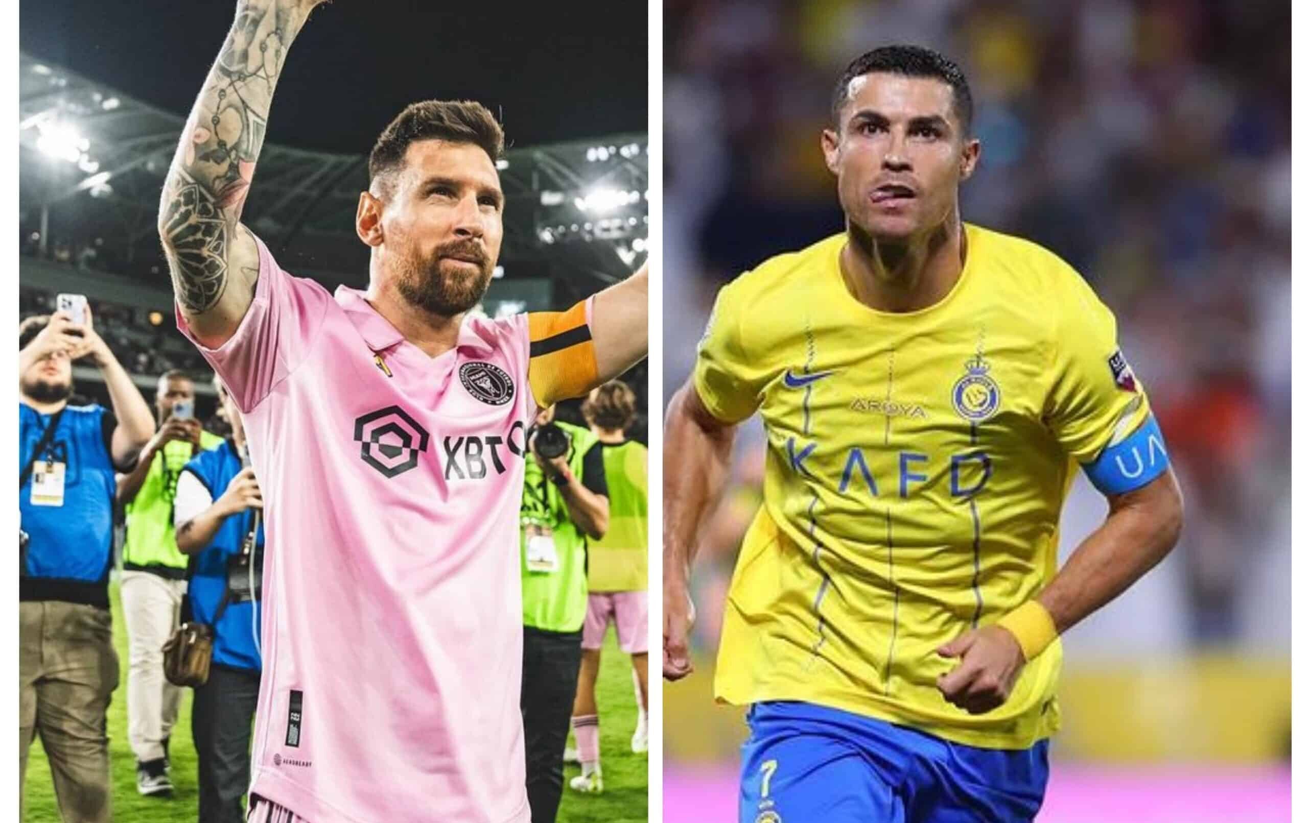 LIONEL MESSI DEL INTER MIAMI A LA IZQUIERDA Y CRISTIANO RONALDO DEL AL- NASSR A LA DERECHA