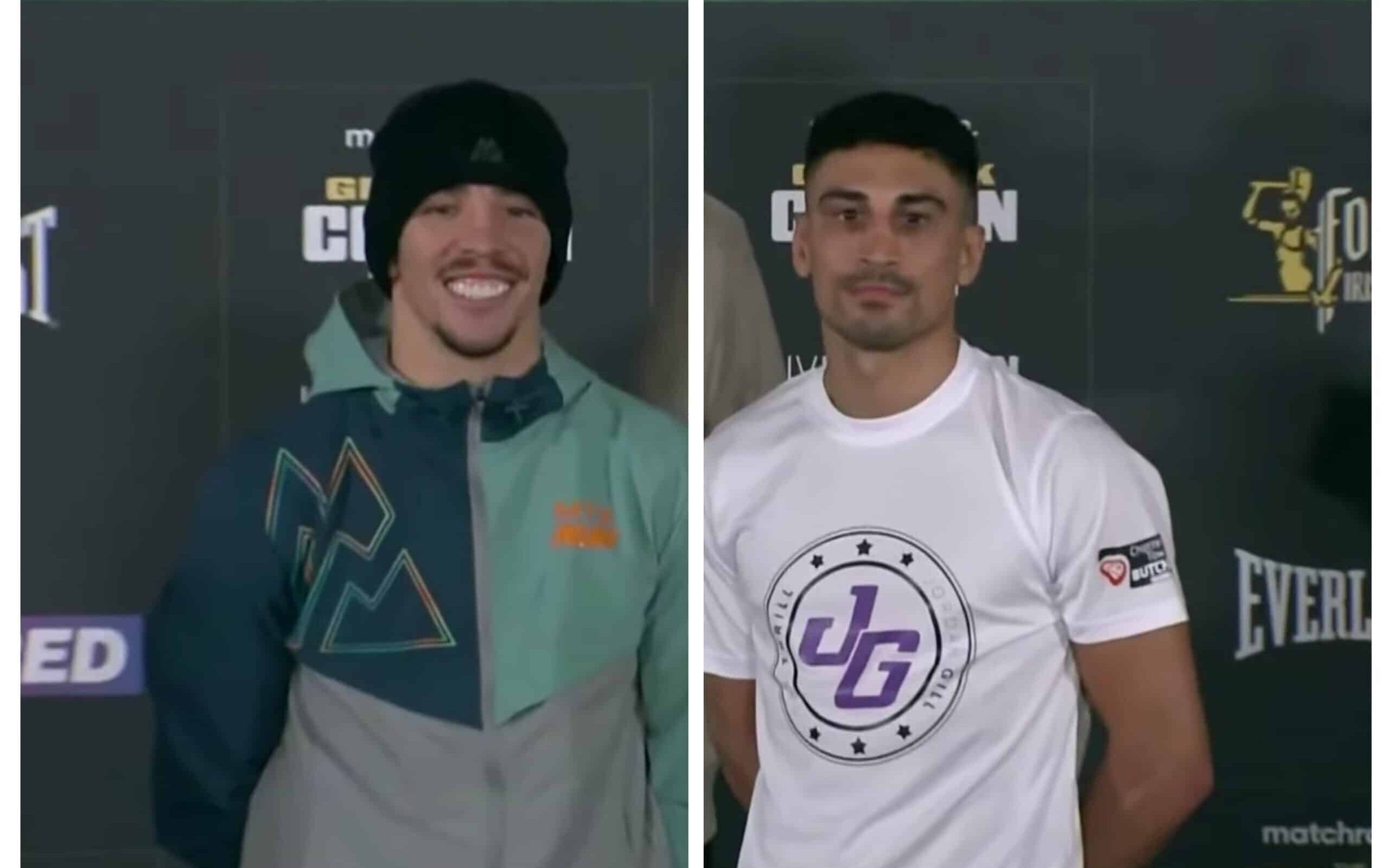 MICHAEL CONLAN Y JORDAN GILL POSAN PARA LA FOTO LUEGO DE LA CONFERENCIA DE PRENSA