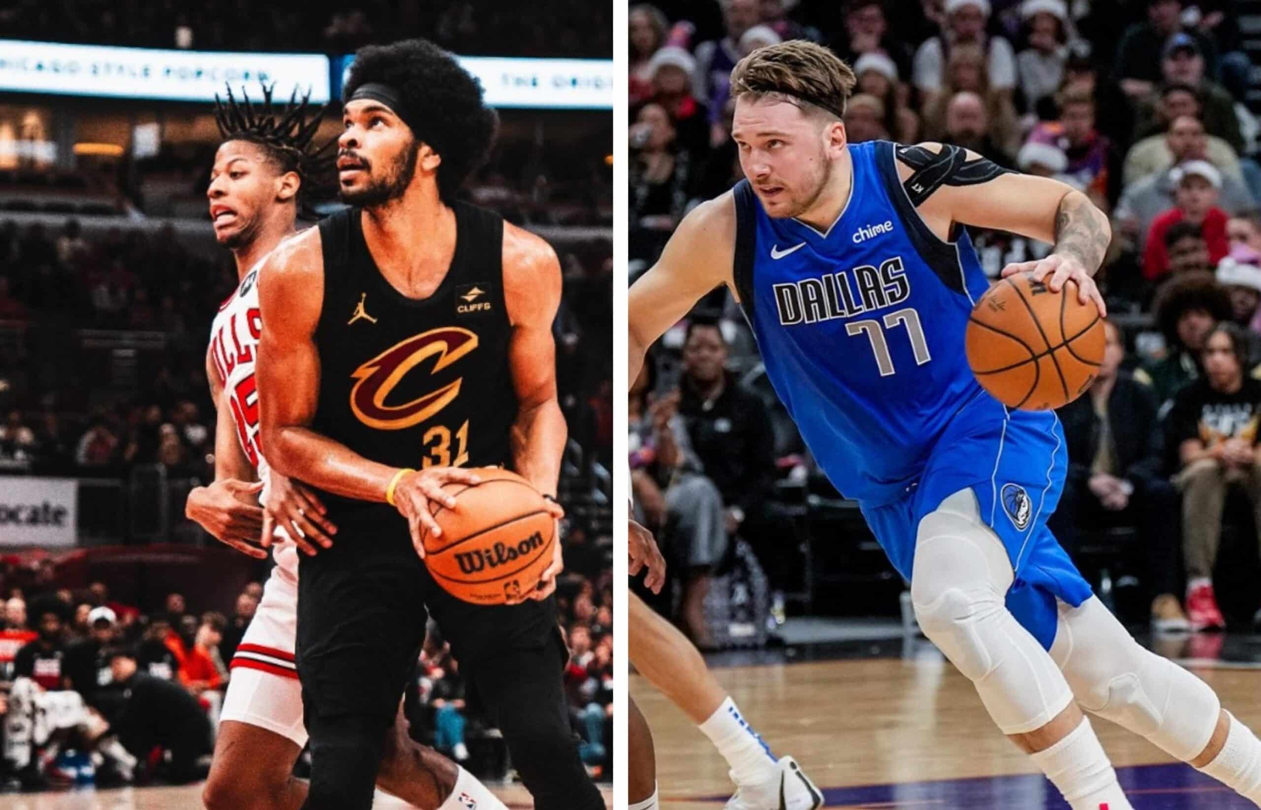 JARRETT ALLEN DE CLEVELAND A LA IZQUIERDA Y LUKA DONCIC DE DALLAS A LA DERECHA