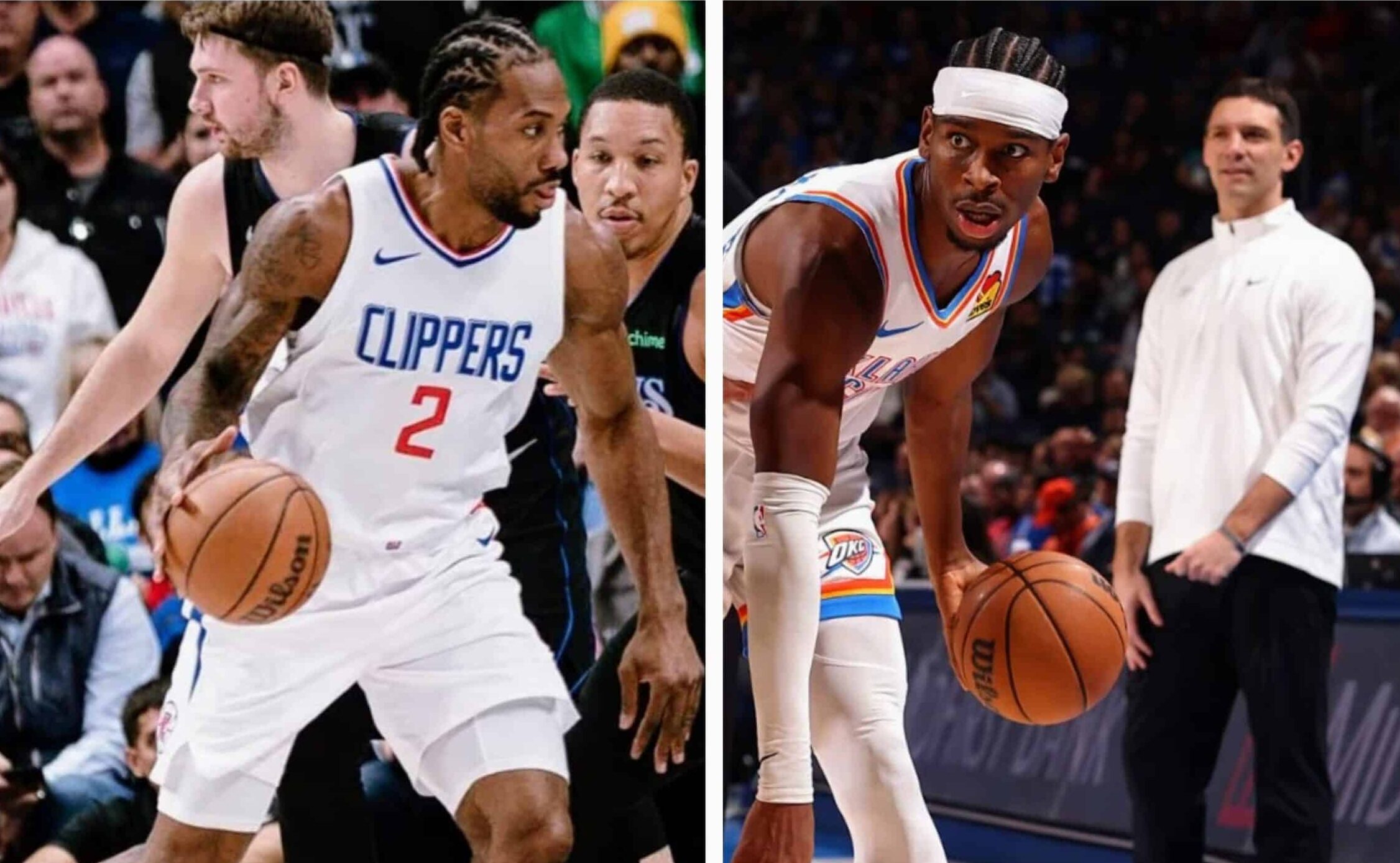 KAWHI LEONARD DE CLIPPERS A LA IZQUIERDA Y SHAI GILGEOUS-ALEXANDER A LA DEERCHA DEL THUNDER
