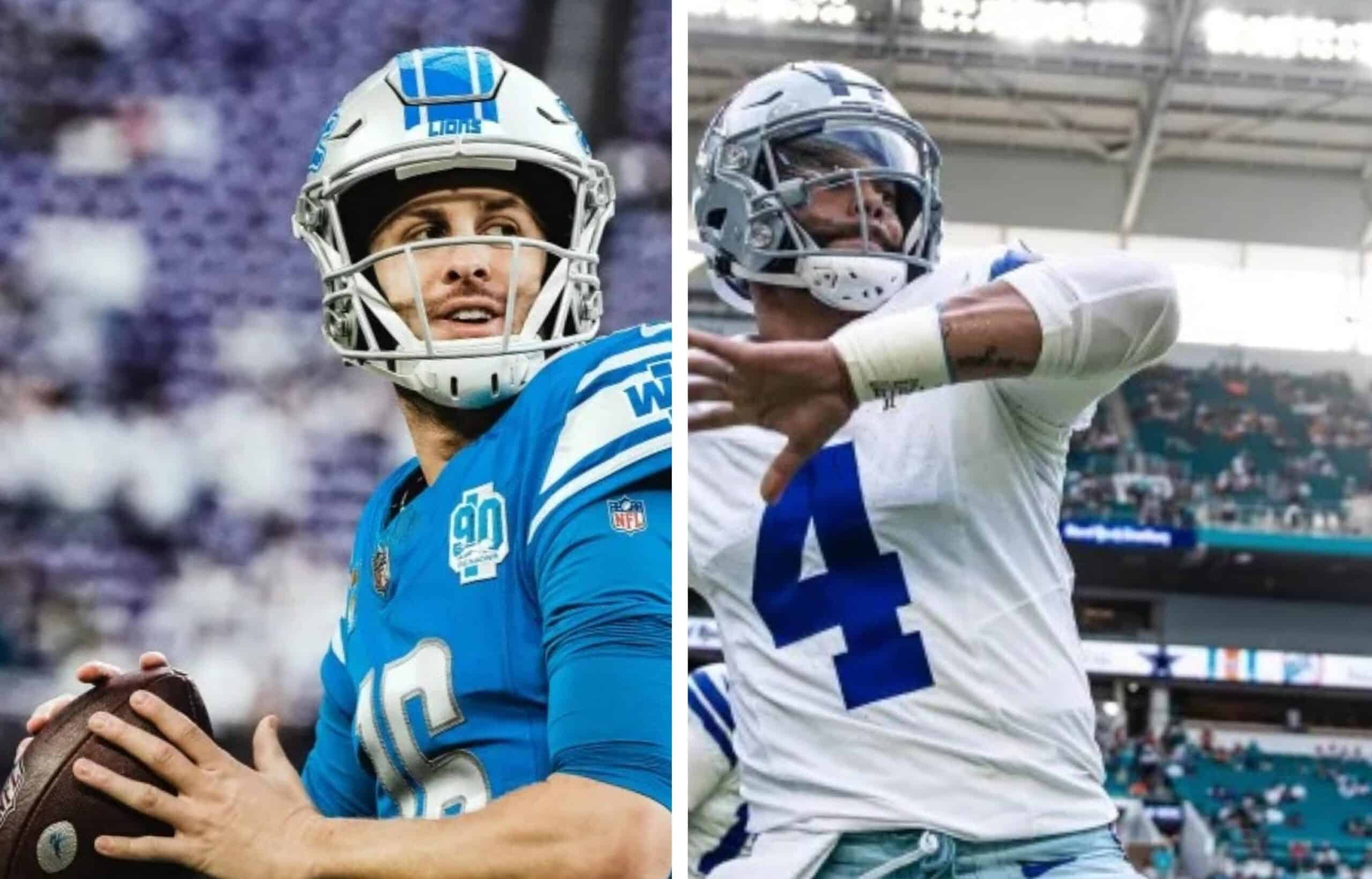 JARED GOFF DE LOS DETROIT LIONS A LA IZQUIERDA, Y DAK PRESCOTT DE LOS COWBOYS A LA DERECHA