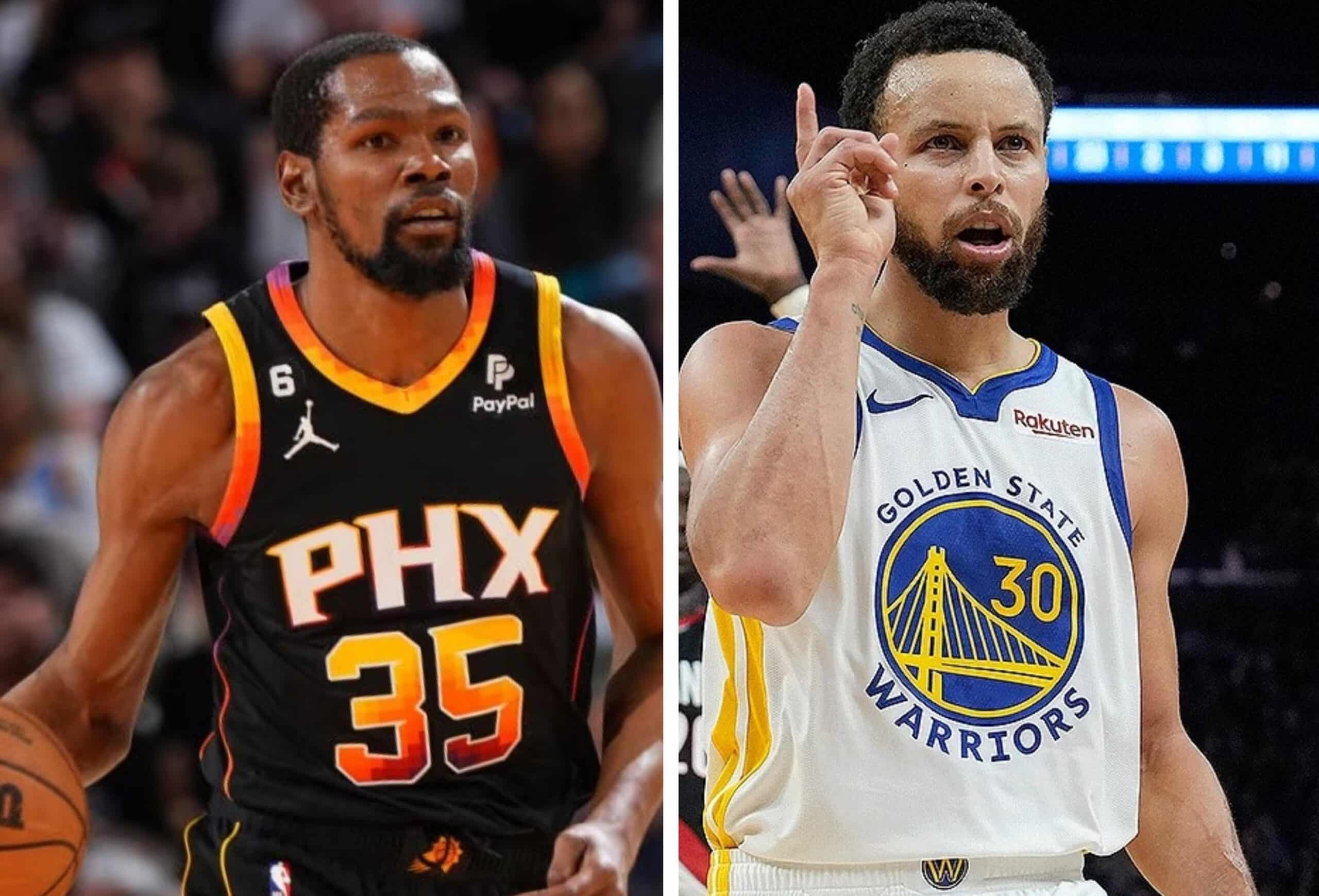 KEVIN DURANT DE LOS SUNS A LA IZQUIERDA Y STEPHEN CURRY DE LOS WARRIORS A LA DERECHA