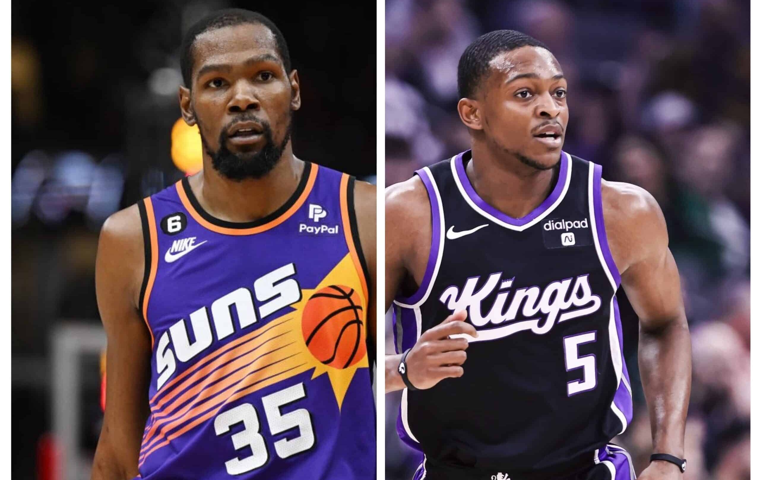 KEVIN DURANT DE SUNS A LA IZQUIERDA Y DE'AARON FOX DE LOS KINGS A LA DERECHA