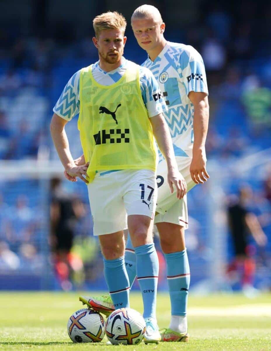 Kevin De Bruyne y Erling Haaland en entrenamiento.