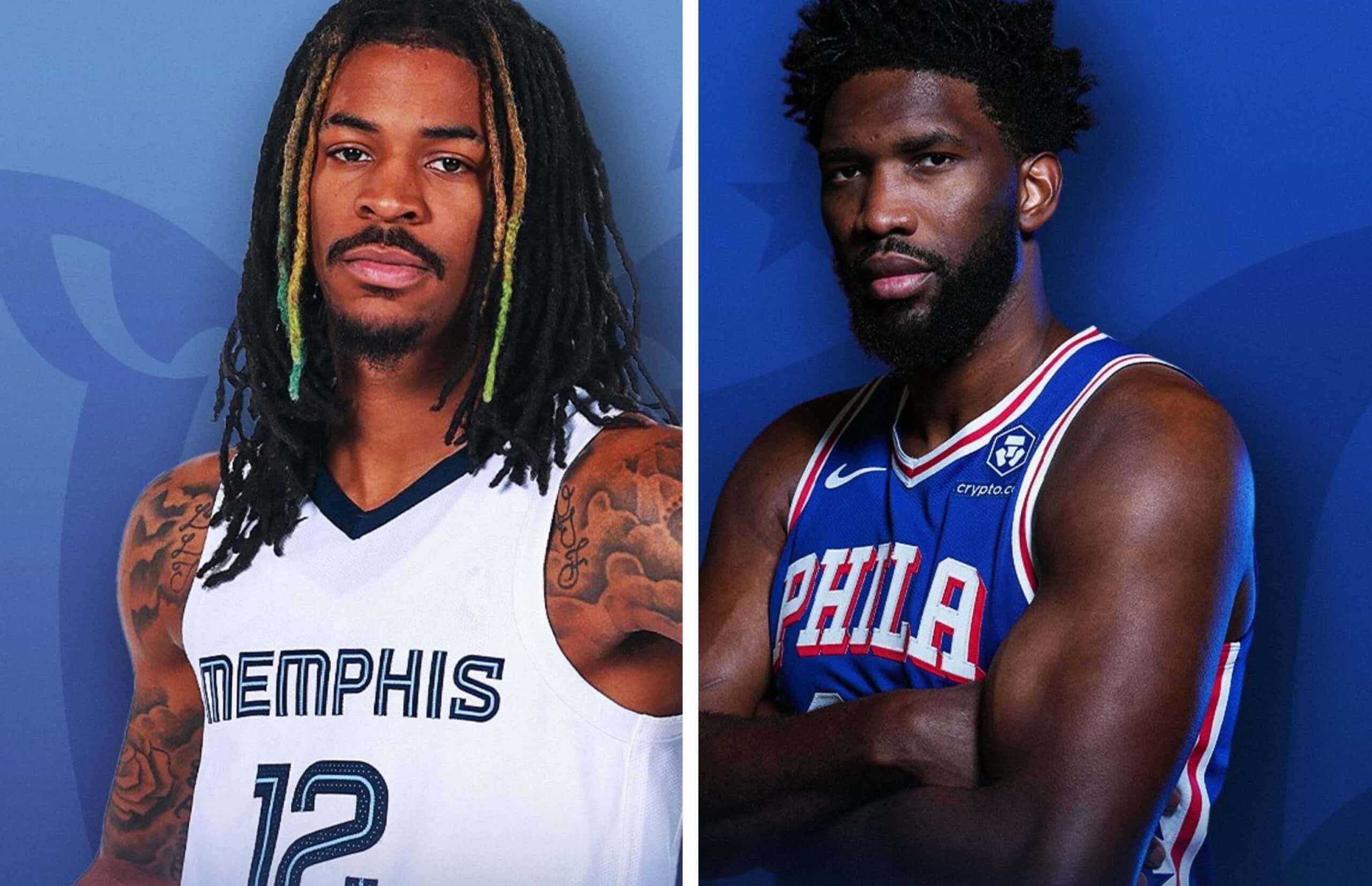 JA MORANT DE GRIZZLIES A LA IZQUIERDA Y JOEL EMBIID DE SIXERS A LA DERECHA