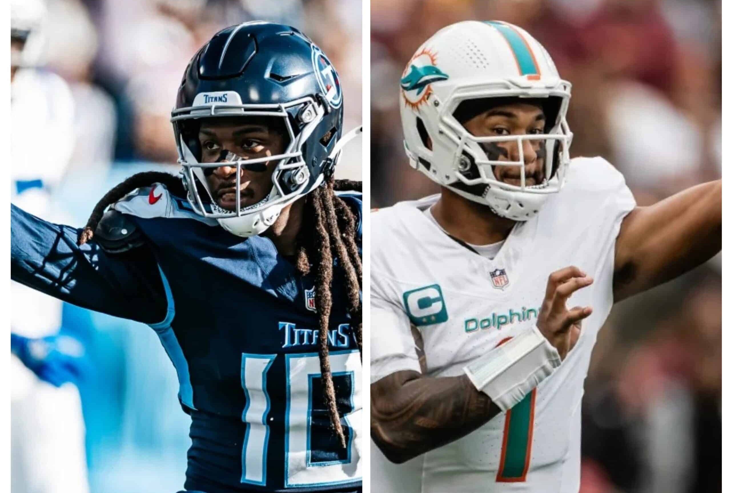 DEANDRE HOPKINS A LA IZQUIERDA Y A LA DERECHA TUA TAGOVAILOA DE LOS DOLPHINS
