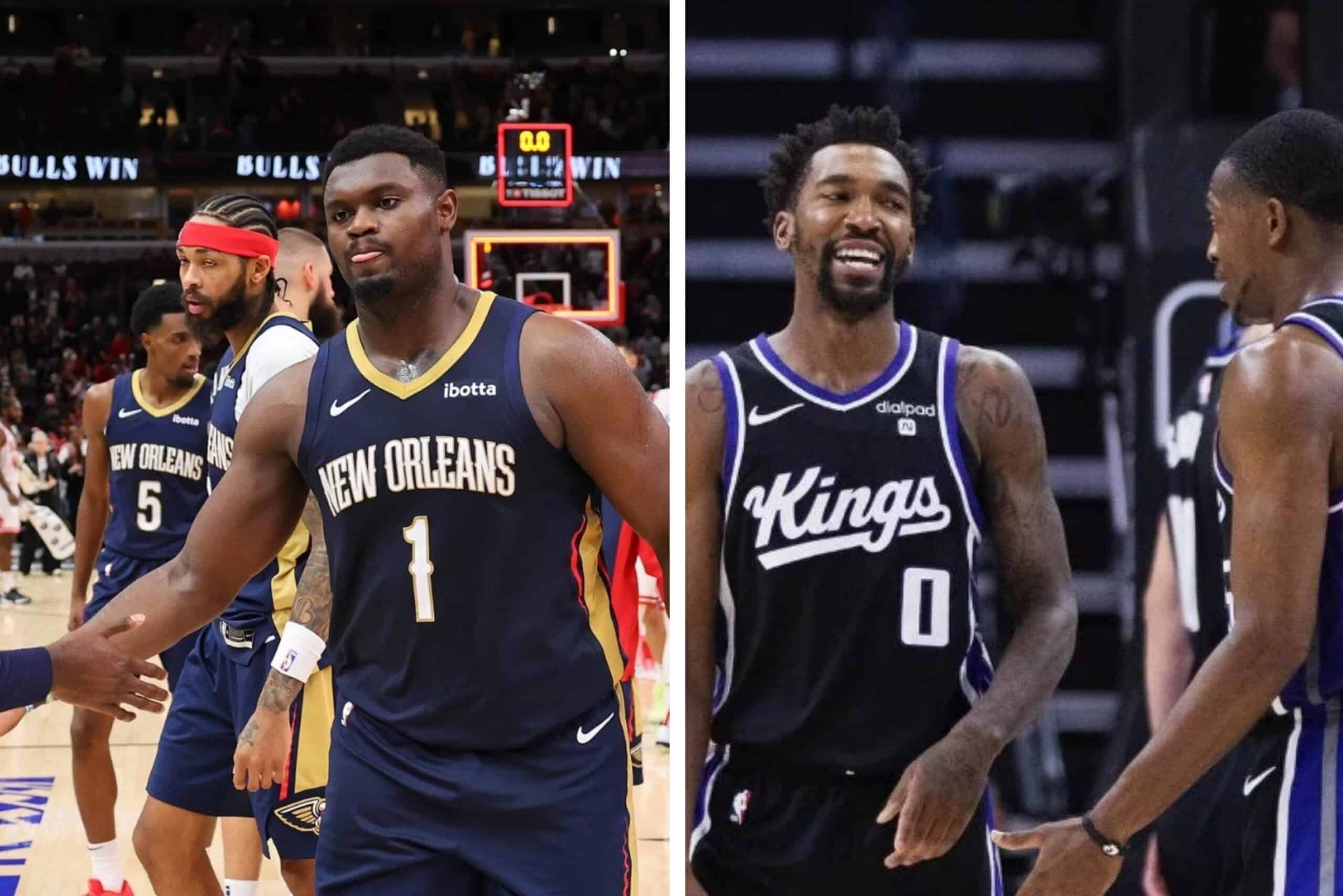 ZION WILLIAMSON DE LOS PELICANS A LA IZQUIERDA, Y MALIK MONK DE LOS KINGS A LA DERECHA