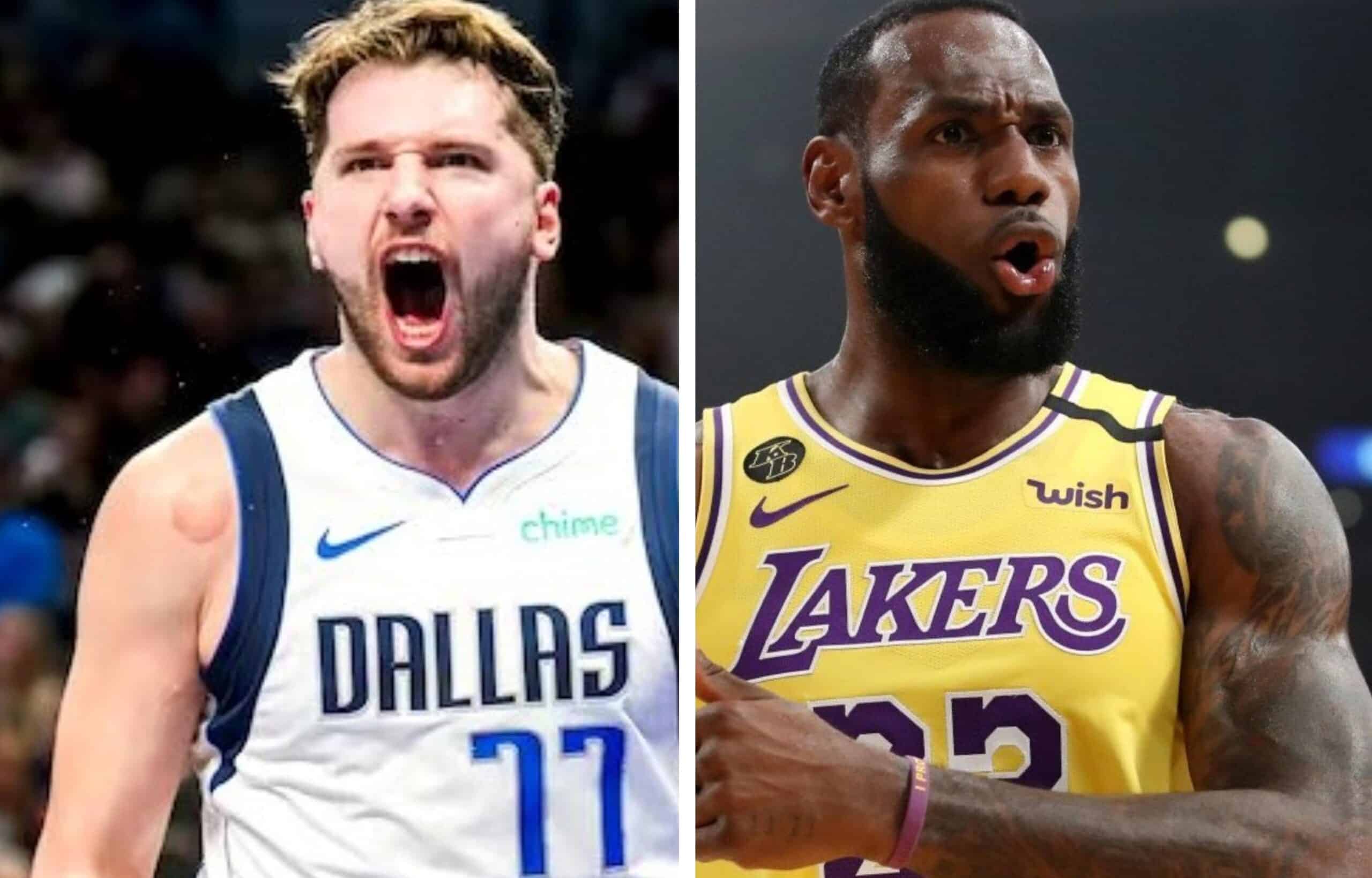 LUKA DONCIC DE LOS MAVERICKS A LA IZQUIERDA Y LEBRON JAMES DE LOS LAKERS A LA DERECHA