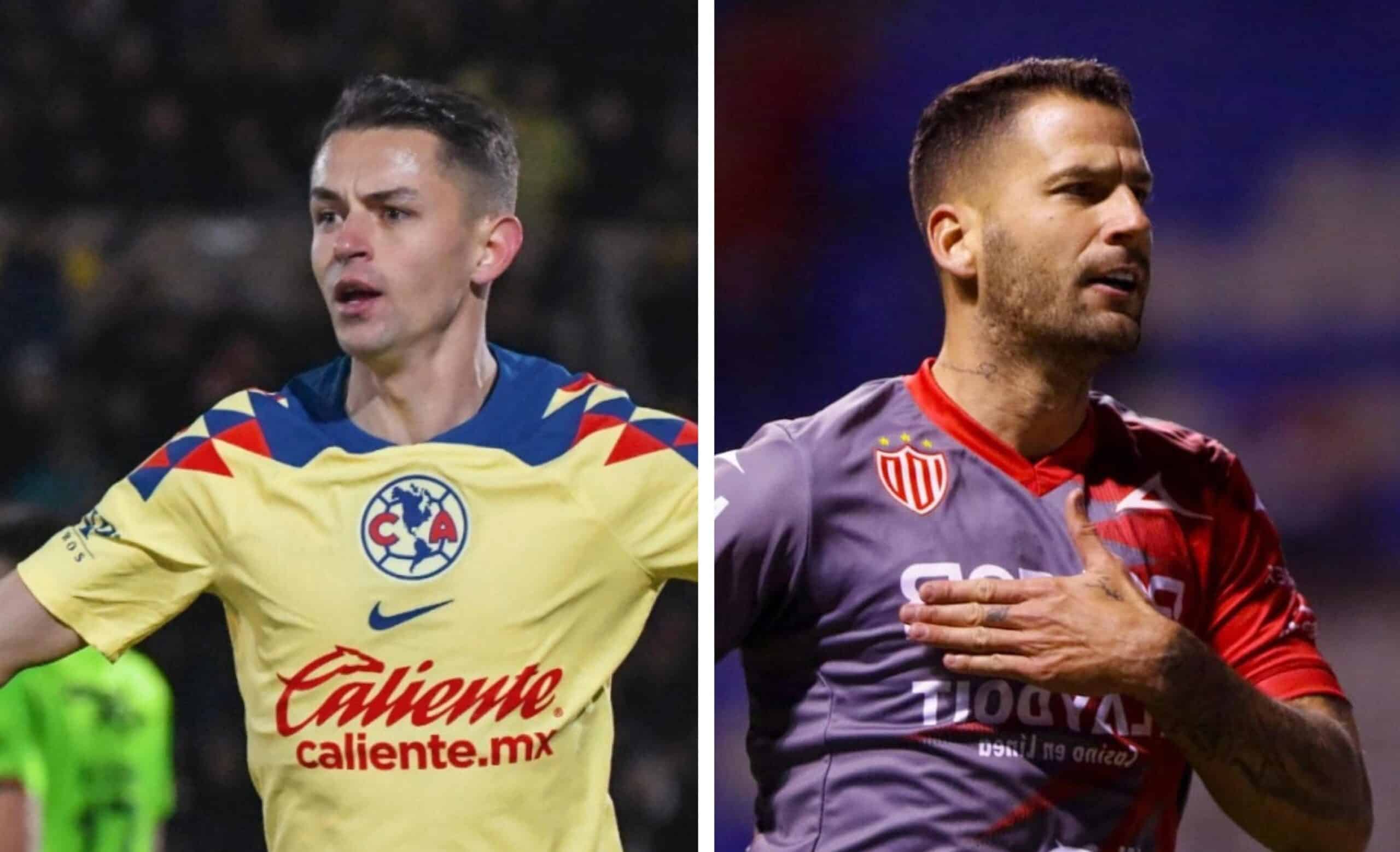 ÁLVARO FIDALGO DEL AMÉRICA A LA IZQUIERDA Y ÉDGAR MÉNDEZ DEL NECAXA A LA DERECHA