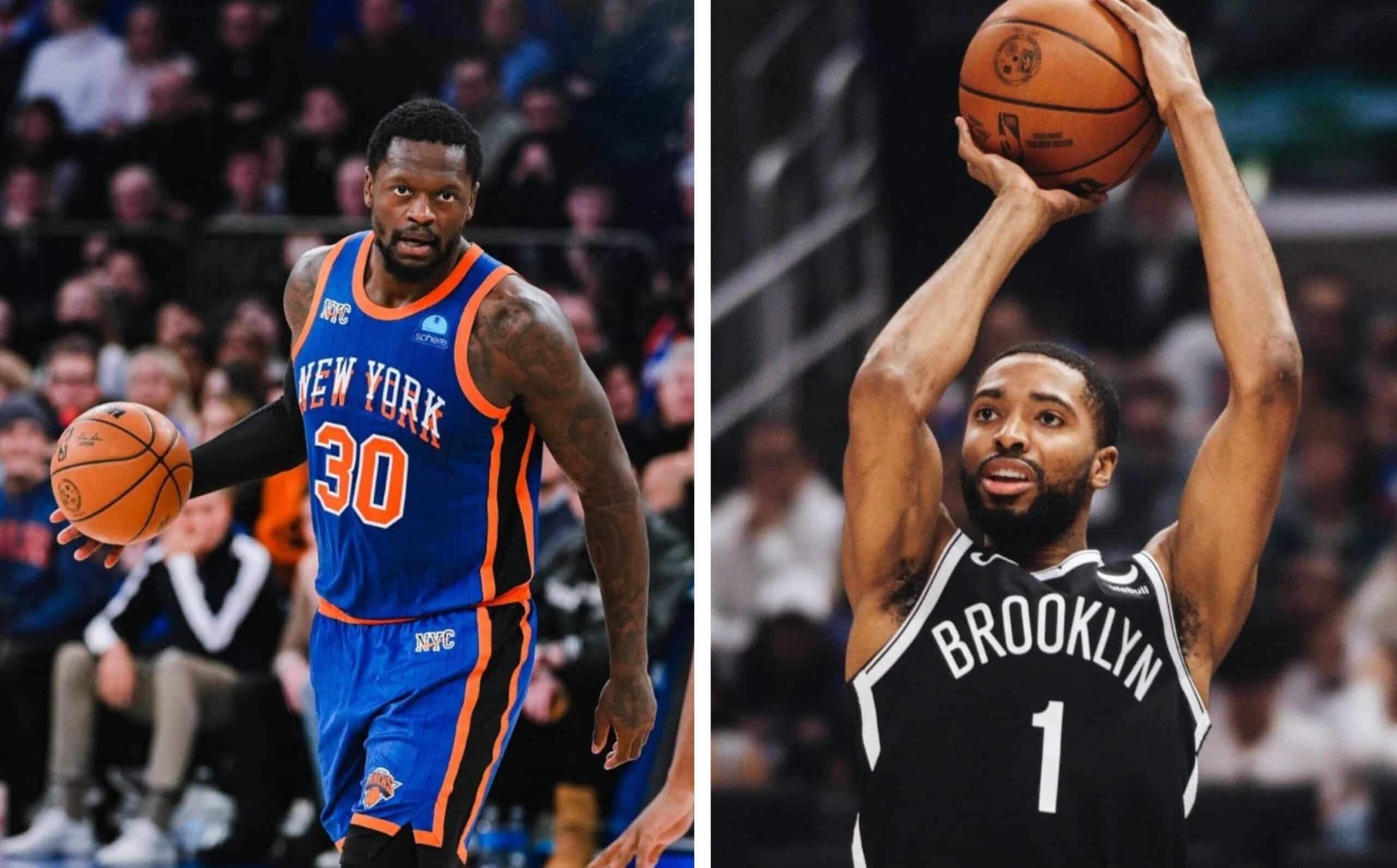 JULIUS RANDLE DE KNICKS A LA IZQUIERDA, Y MIKAL BRIDGES DE NETS A LA DERECHA