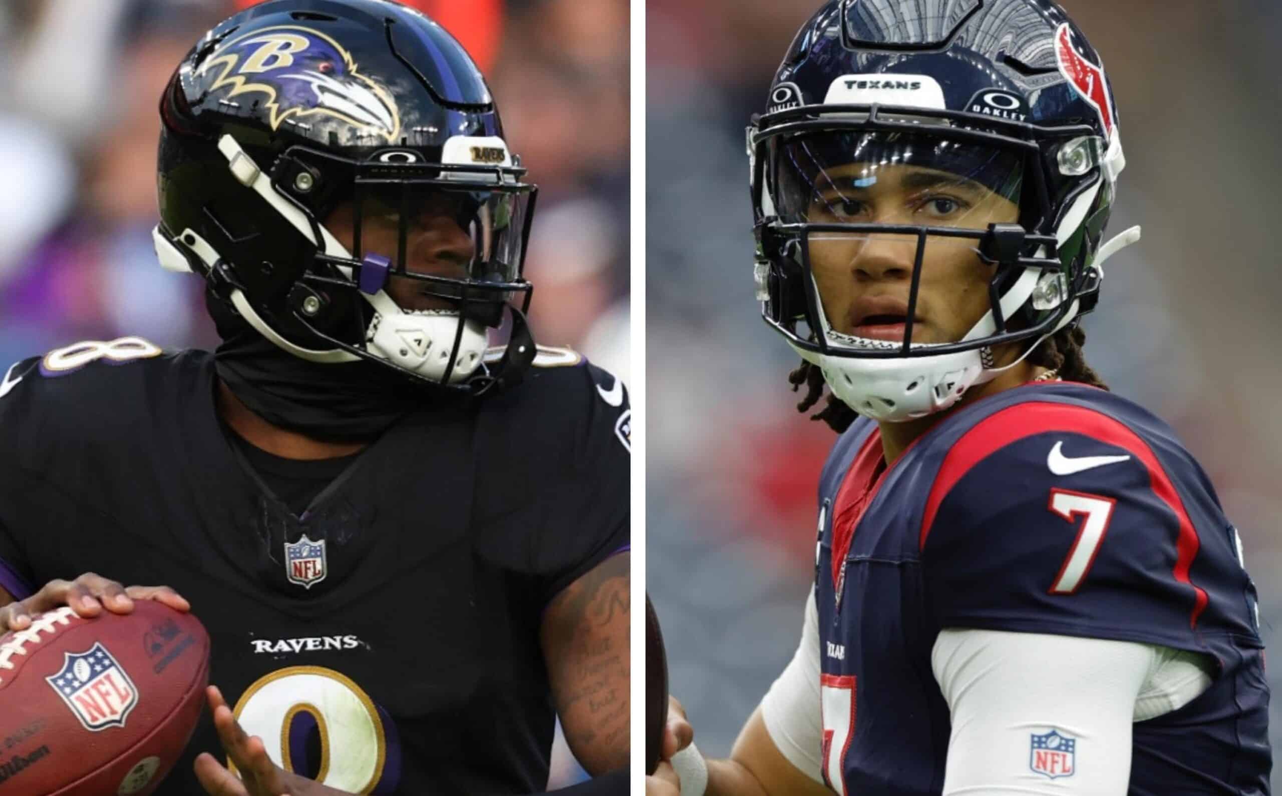 LAMAR JACKSON A LA IZQUIERDA Y CJ STROUD A LA DERECHA