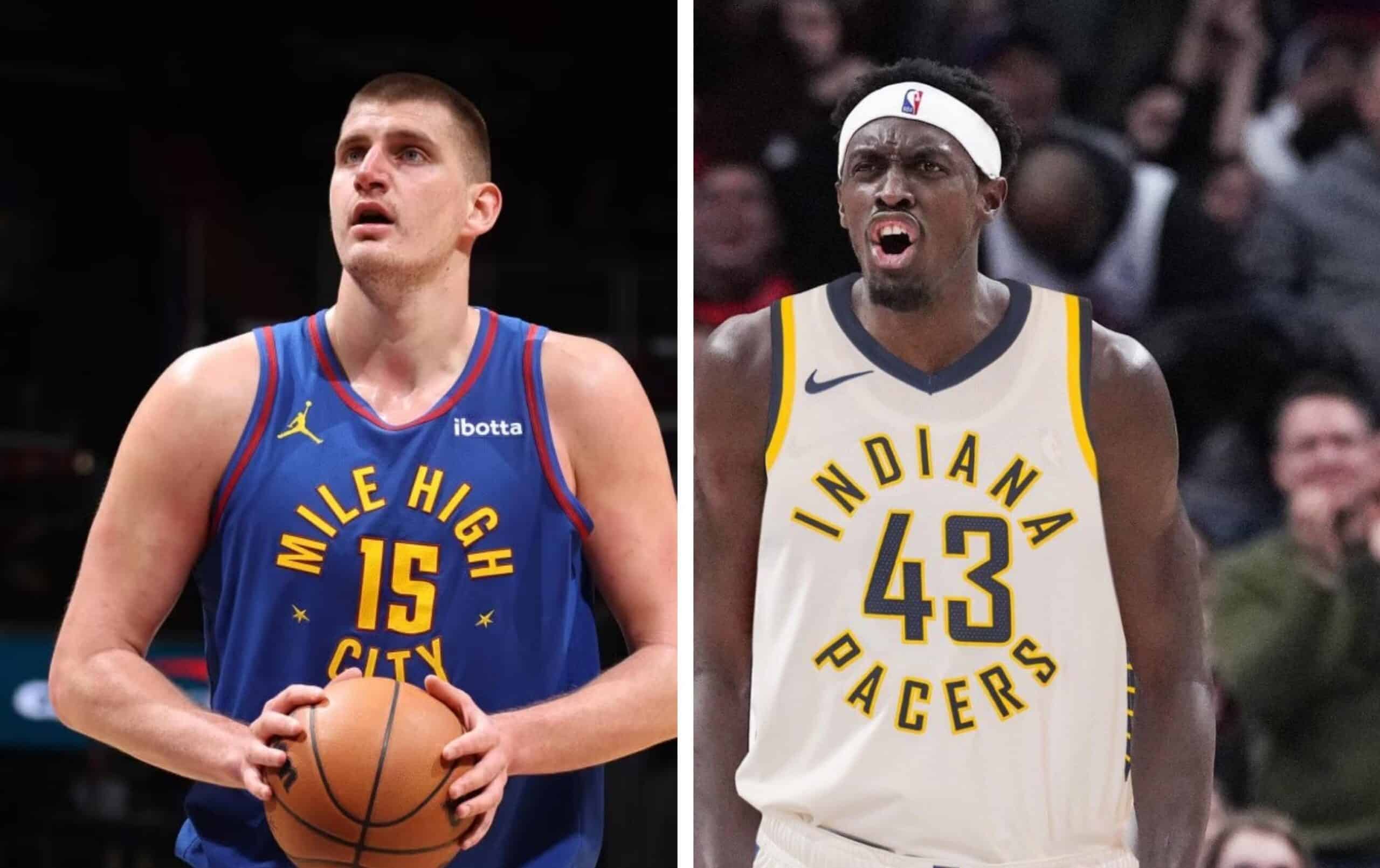 NIKOLA JOKIC DE LOS NUGGETS A LA IZQUIERDA Y PASCAL SIAKAM DE LOS PACERS A LA DERECHA