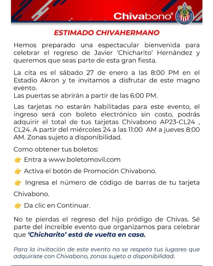 Comunicado de Chivas sobre la presentación de Chicharito.