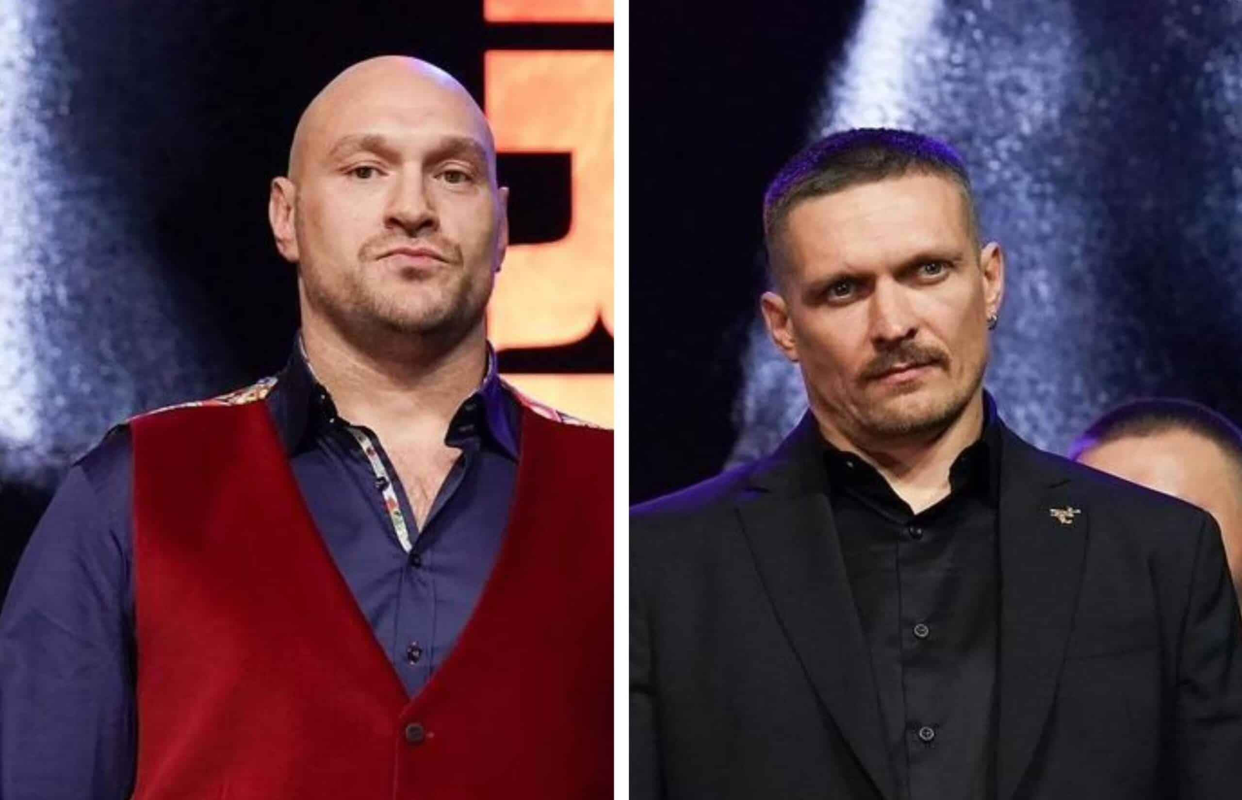 TYSON FURY A LA IZQUIERDA Y OLEKSANDR USYK A LA DERECHA