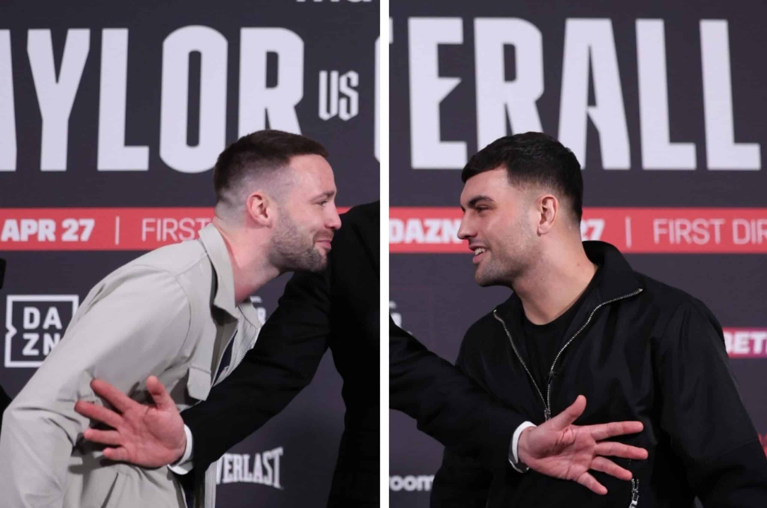 JOSH TAYLOR A LA IZQUIERDA Y JACK CATTERALL A LA DERECHA CARA A CARA TRAS LA SEGUNDA CONFERENCIA DE PRENSA