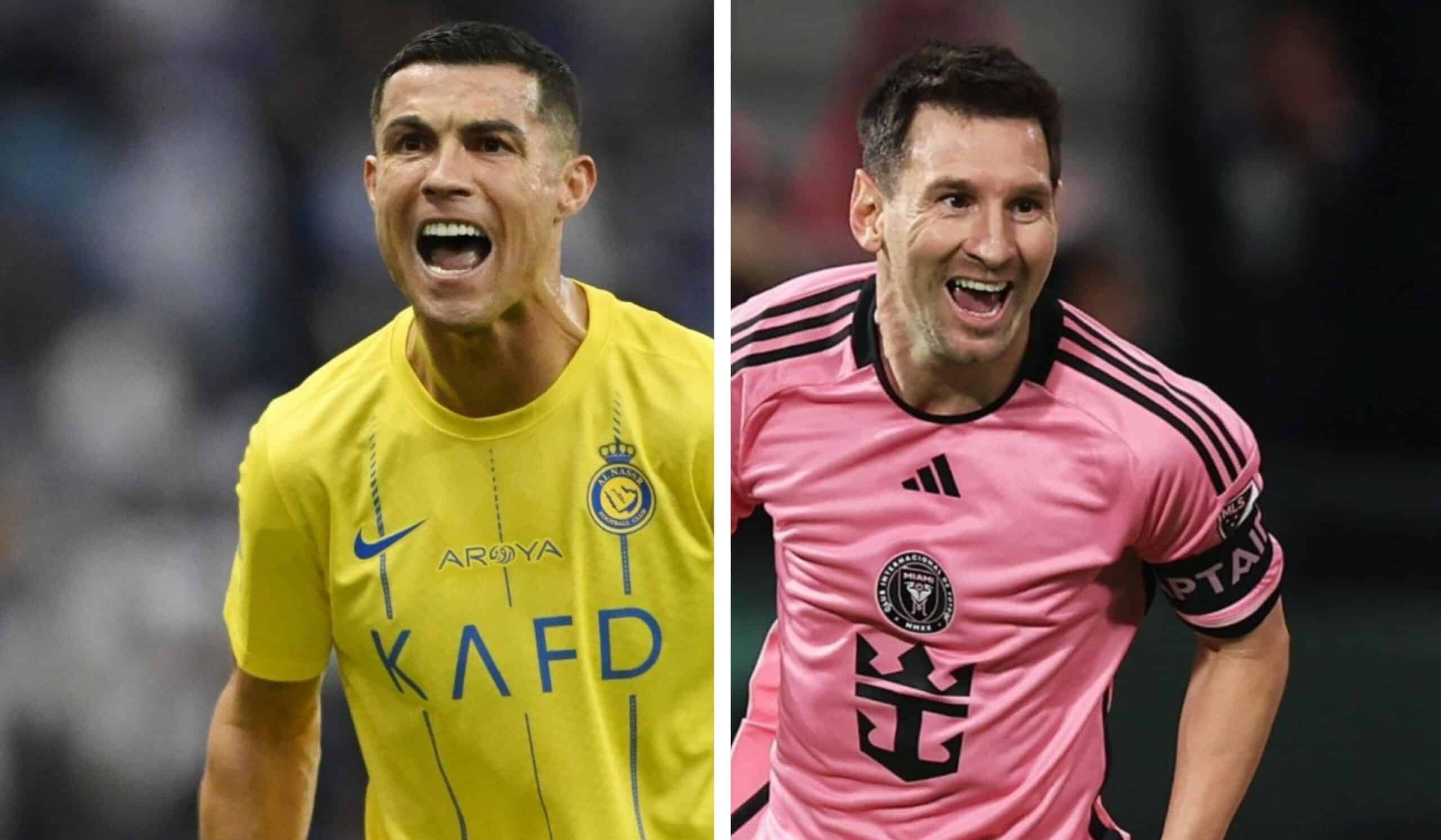 CRISTIANO RONALDO DEL AL NASSR A LA IZQUIERDA Y LIONEL MESSI DEL INTER MIAMI A LA DERECHA