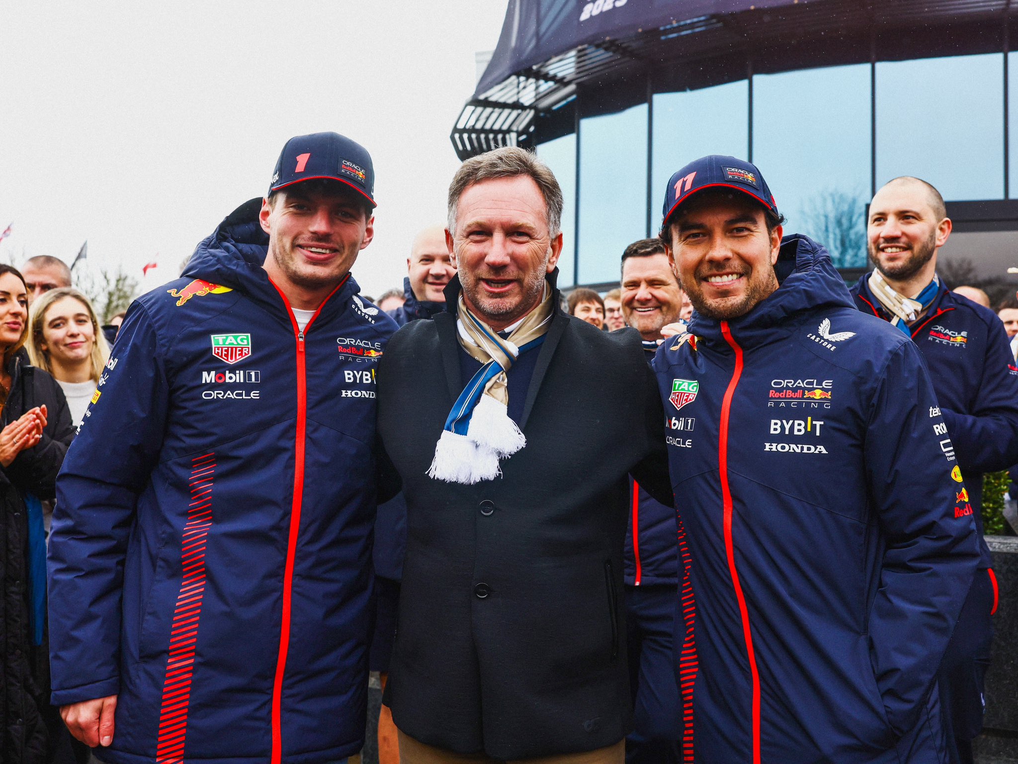 Verstappen, Horner, Pérez