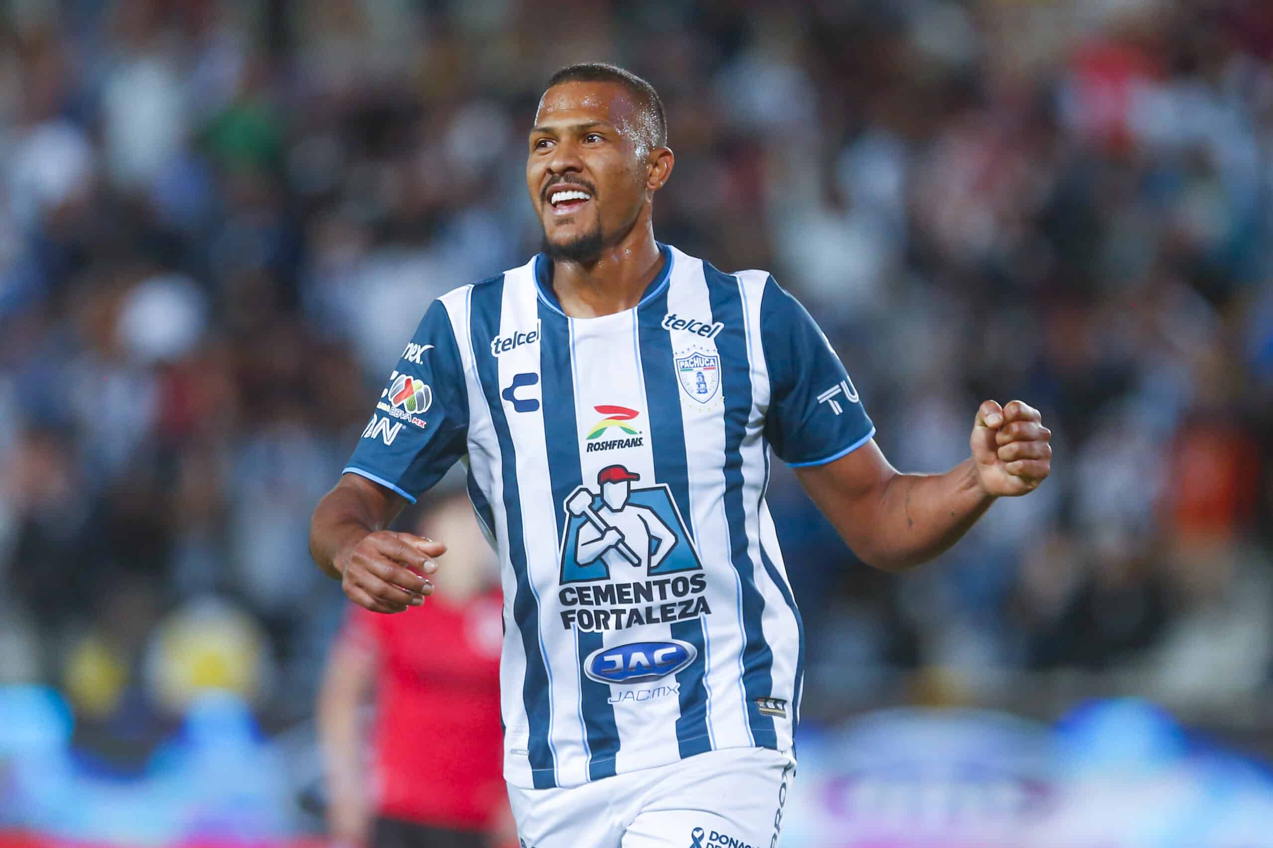 Jose Rondon del Pachuca en festejo después de anotar el tercer gol de su equipo durante el juego de la jornada 5.