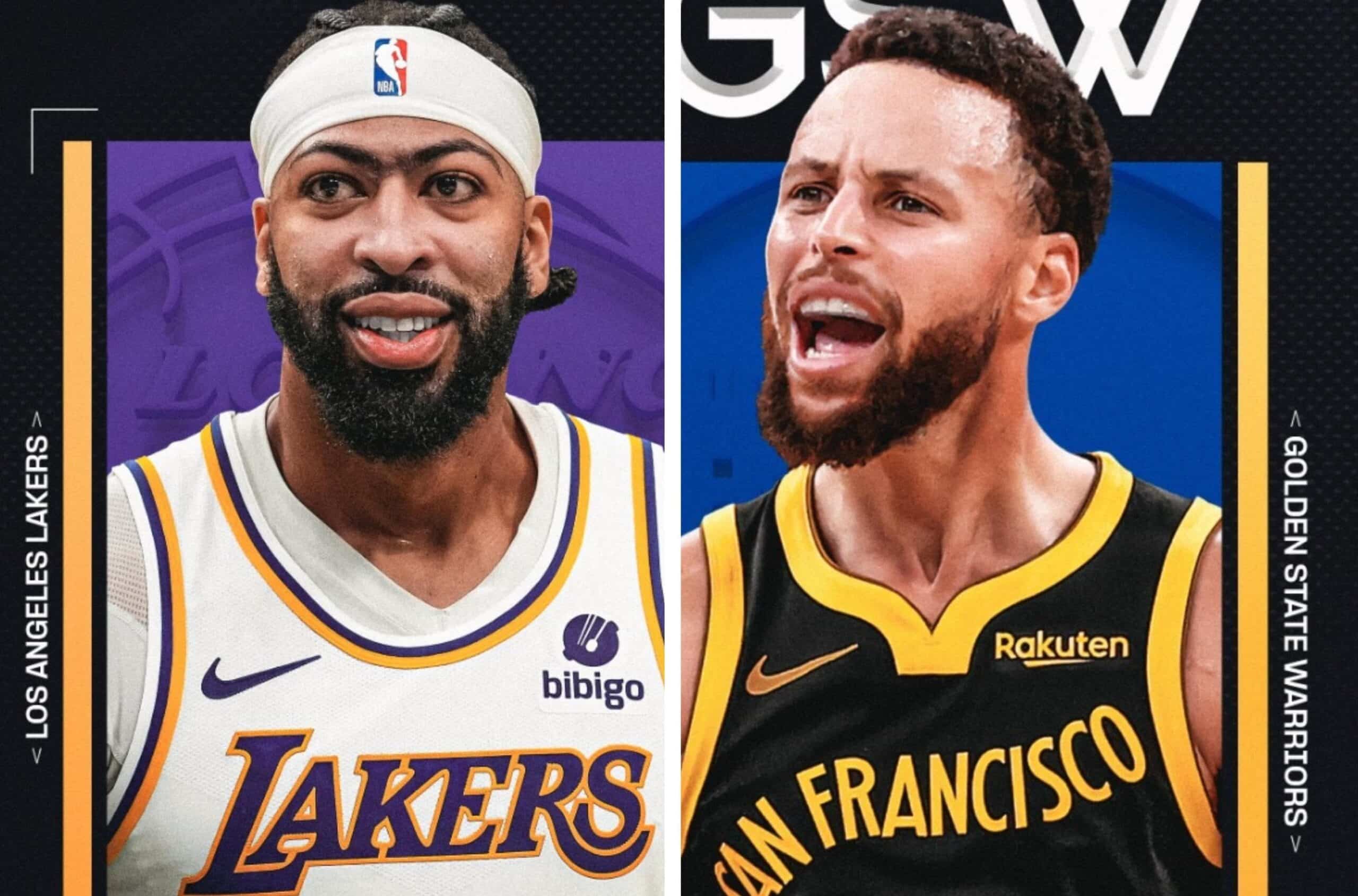 ANTHONY DAVIS DE LAKERS A LA IZQUIERDA Y STEPHEN CURRY DE WARRIORS A LA DERECHA