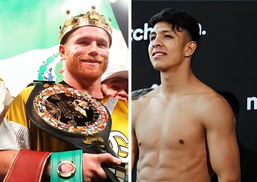 CANELO ÁLVAREZ A LA IZQUIERDA Y JAIME MUNGUÍA A LA DERECHA