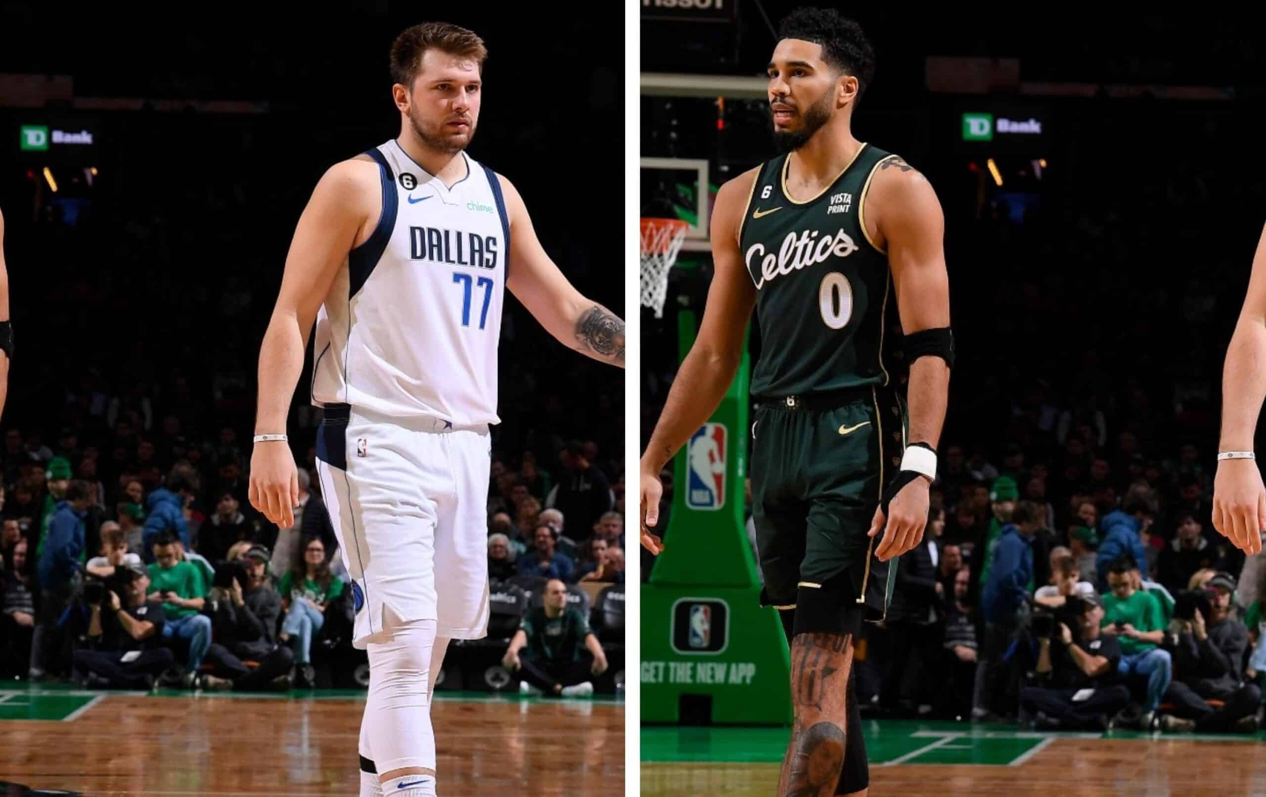 LUKA DONCIC DE DALLAS A LA IZQUIERDA Y JAYSON TATUM DE LOS CELTICS A LA DERECHA