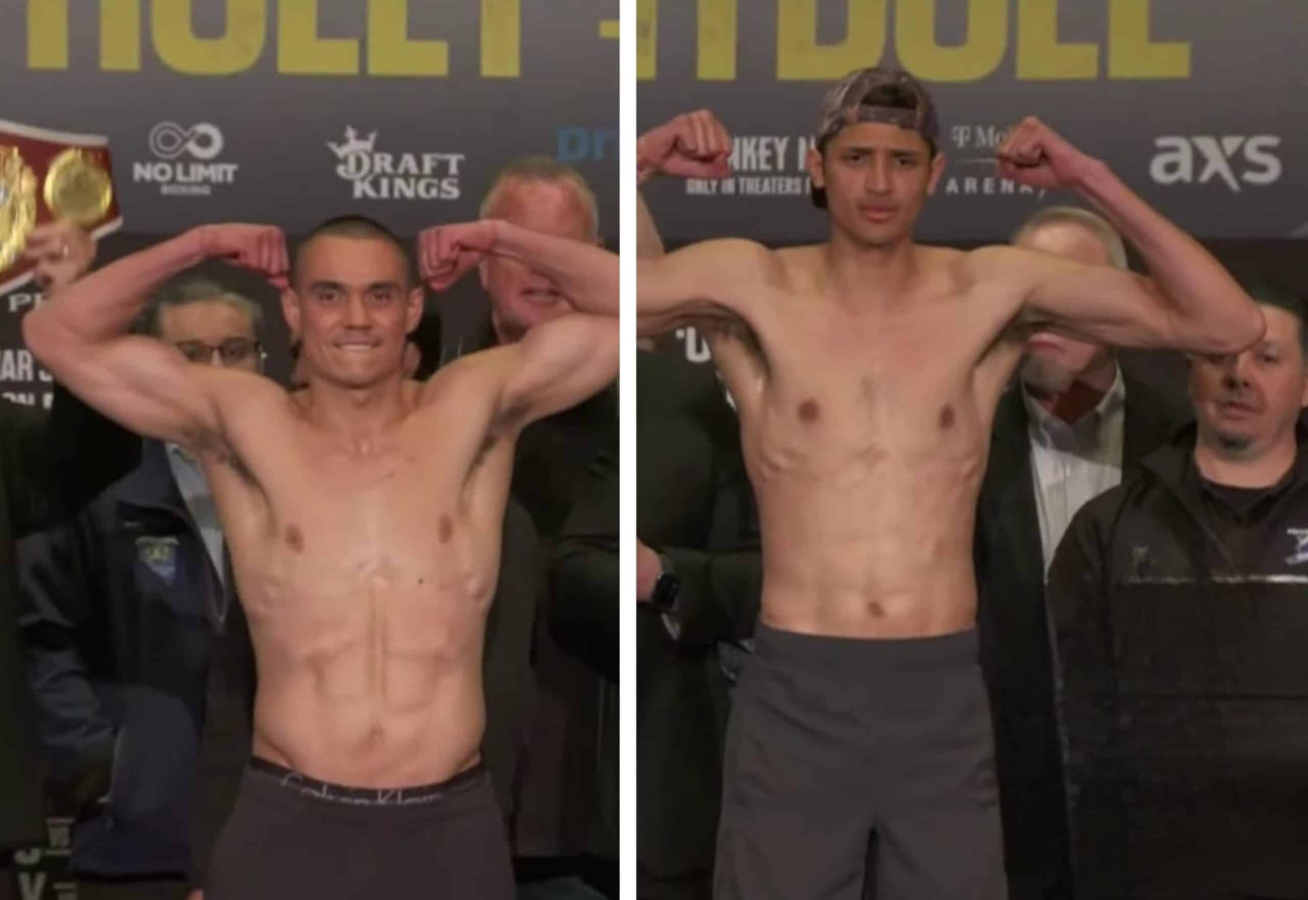 TIM TSZYU A LA IZQUIERDA Y SEBASTIÁN FUNDORA A LA DERECHA POSANDO PARA LA FOTO TRAS EL PESAJE