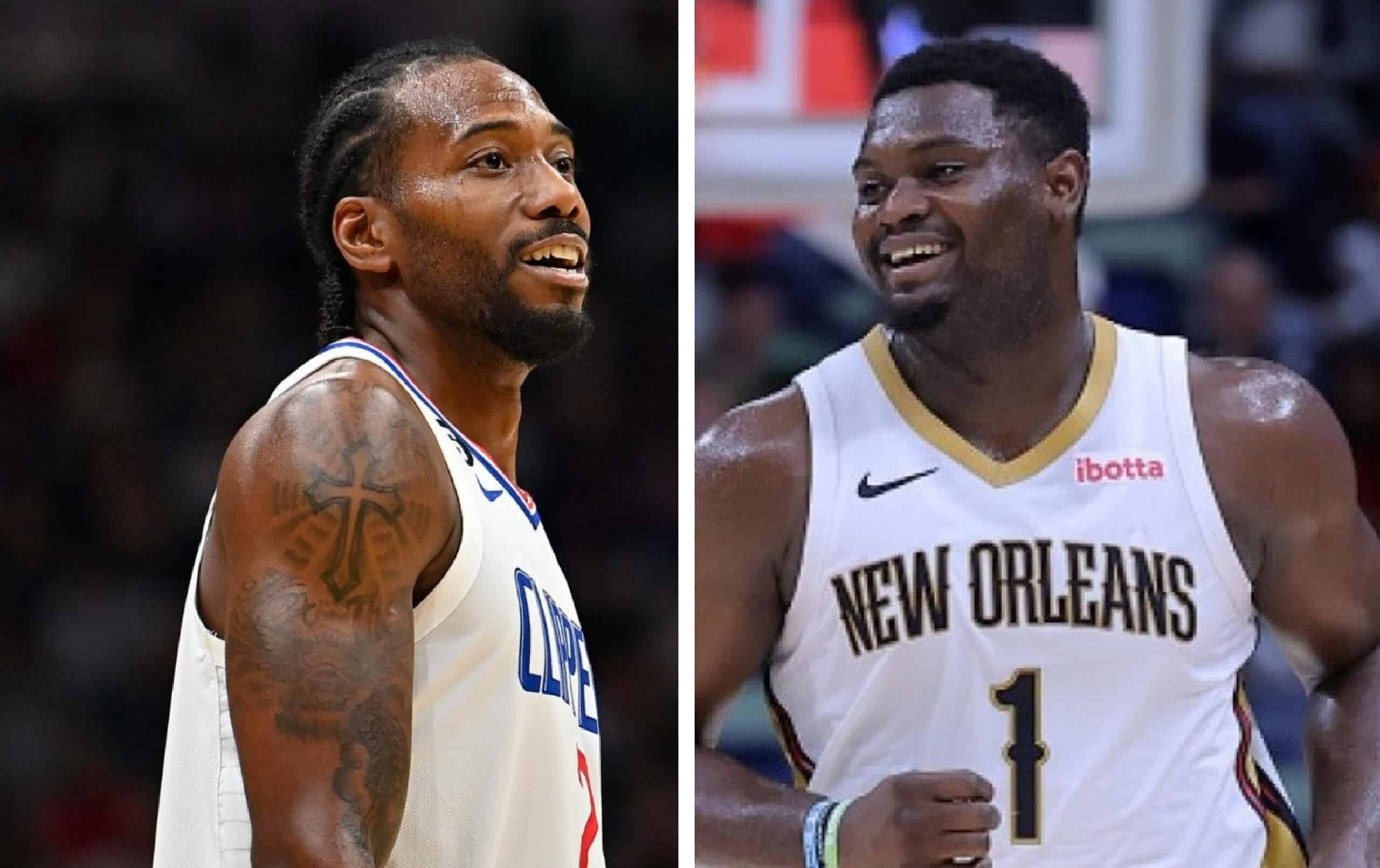 KAWHI LEONARD DE CLIPPERS A LA IZQUIERDA Y ZION WILLIAMSON A LA IZQUIERDA DE PELICANS