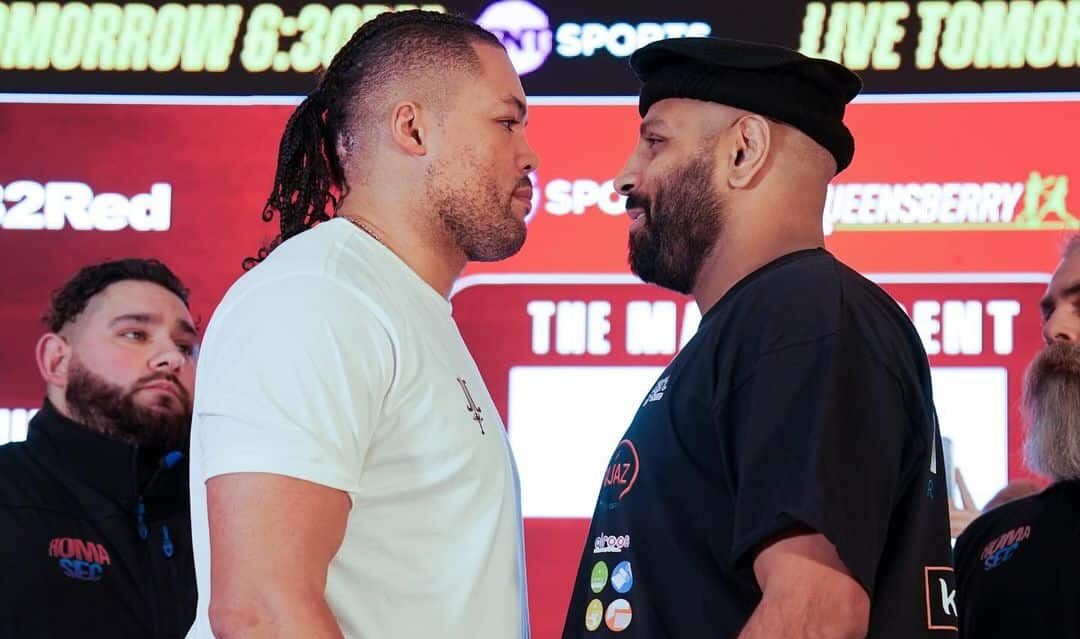 JOE JOYCE A LA IZQUIERDA Y KASH ALI A LA DERECHA, CARA A CARA TRAS EL PESAJE