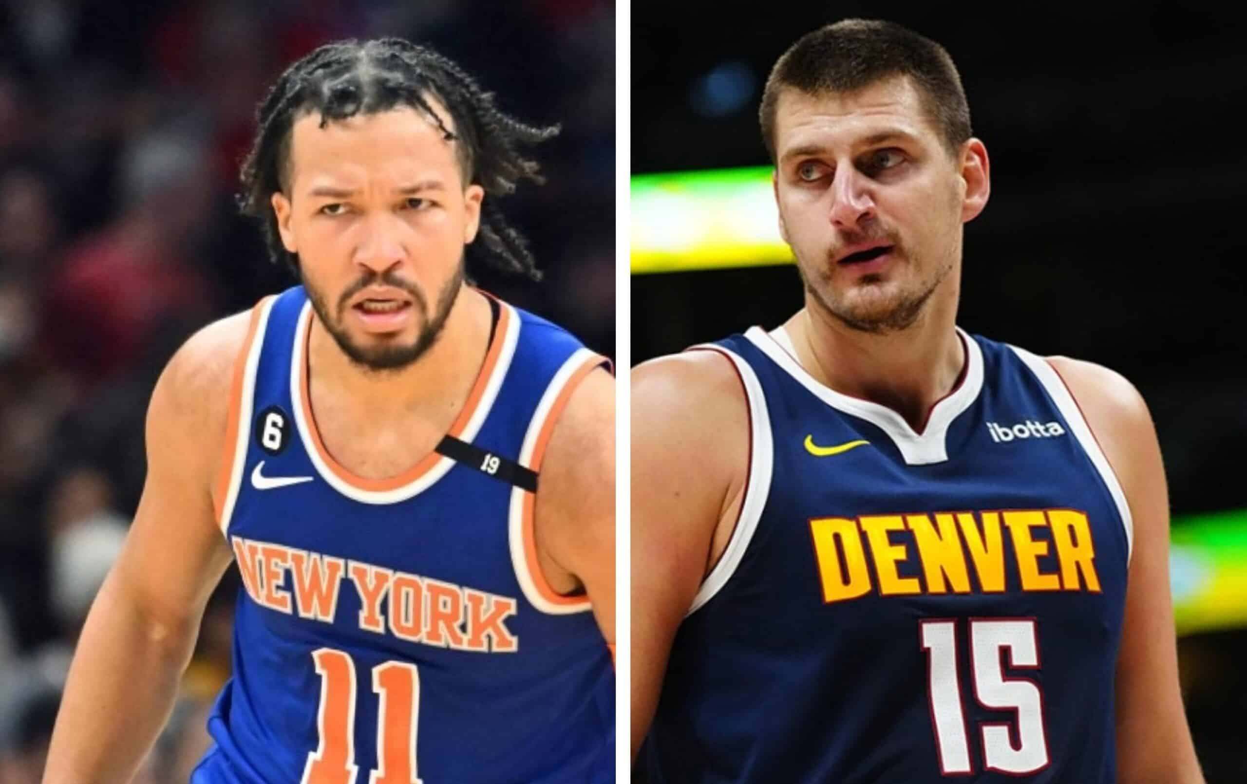 JALEN BRUNSON DE LOS KNICKS A LA IZQUIERDA Y NIKOLA JOKIC DE LOS NUGGETS A LA DERECHA