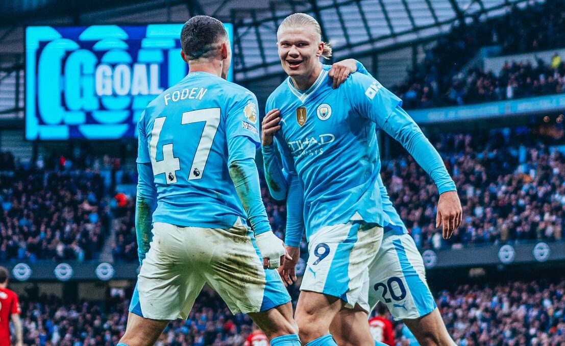 ERLING HAALAND FESTEJA EL TRIUNFO CON EL MANCHESTER CITY