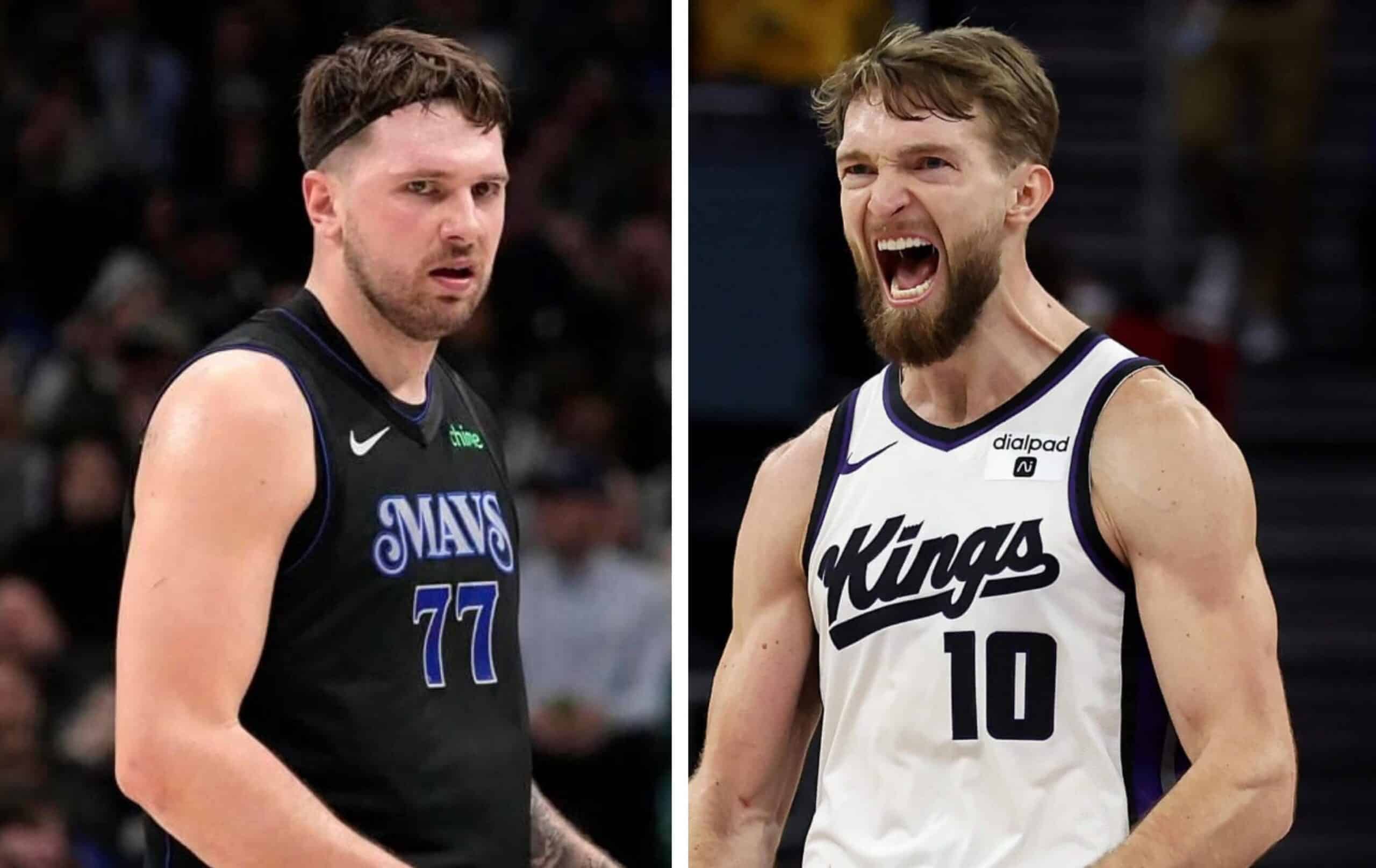 LUKA DONCIC DE LOS MAVERICKS A LA IZQUIERDA Y DOMANTAS SABONIS DE LOS KINGS A LA DERECHA