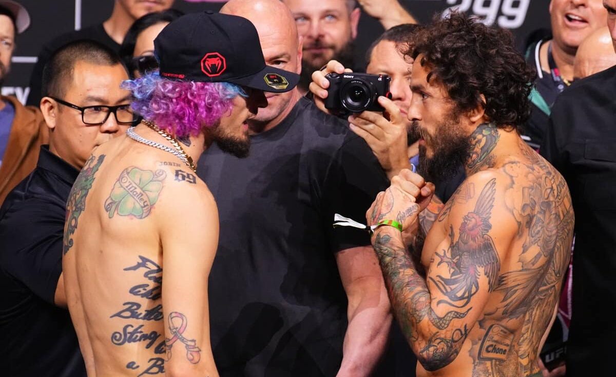SEAN O'MALLEY A LA IZQUIERDA Y MARLON VERA A LA DERECHA, CARA A CARA TRAS EL PESAJE