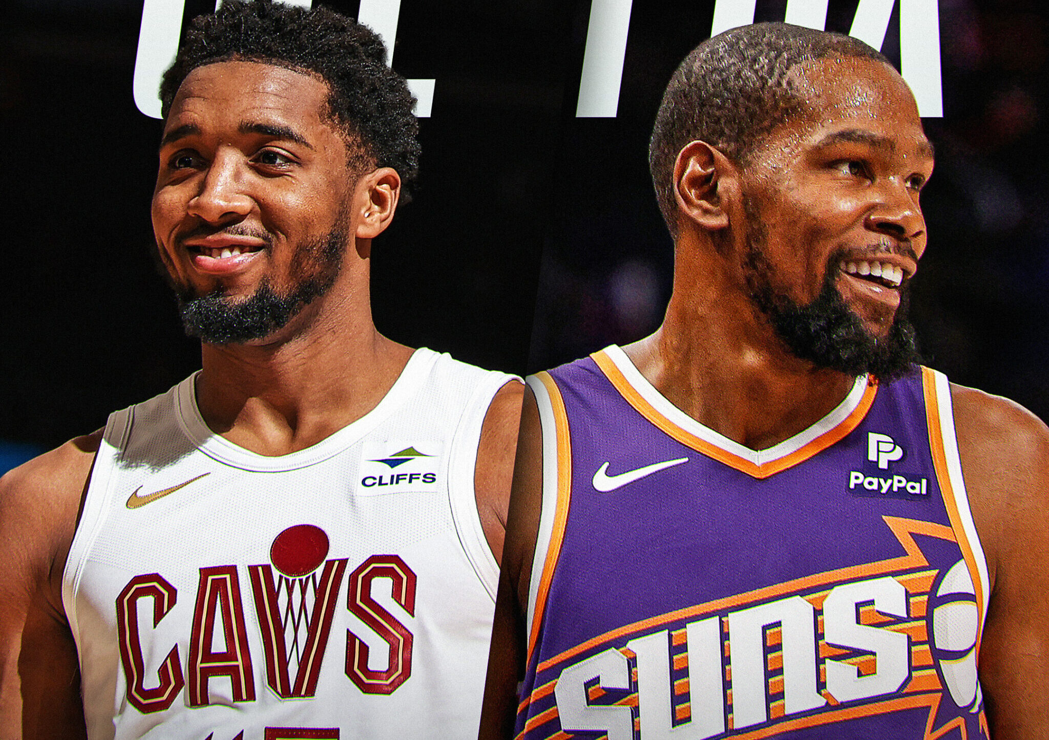 DONOVAN MITCHELL A LA IZQUIERDA DE LOS CAVALIERS, Y KEVIN DURANT DE LOS SUNS A LA DERECHA