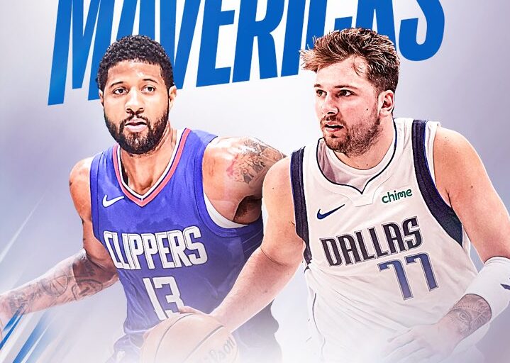 PAUL GEORGE A LA IZQUIERDA DE LOS CLIPPERS Y LUKA DONCIC A LA DERECHA DE LOS MAVERICKS