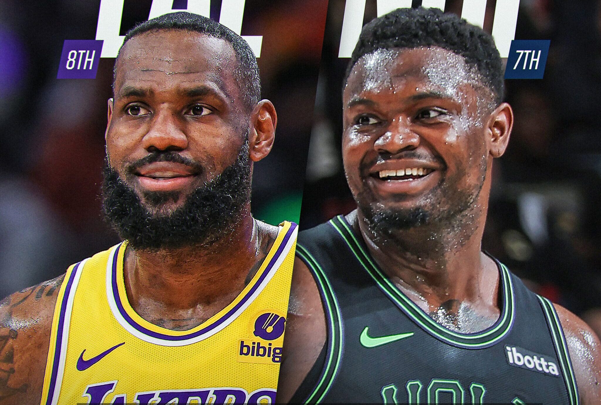 LEBRON JAMES DE LAKERS A LA IZQUIERDA Y ZION WILLIAMSON A LA DERECHA DE LOS PELICANS