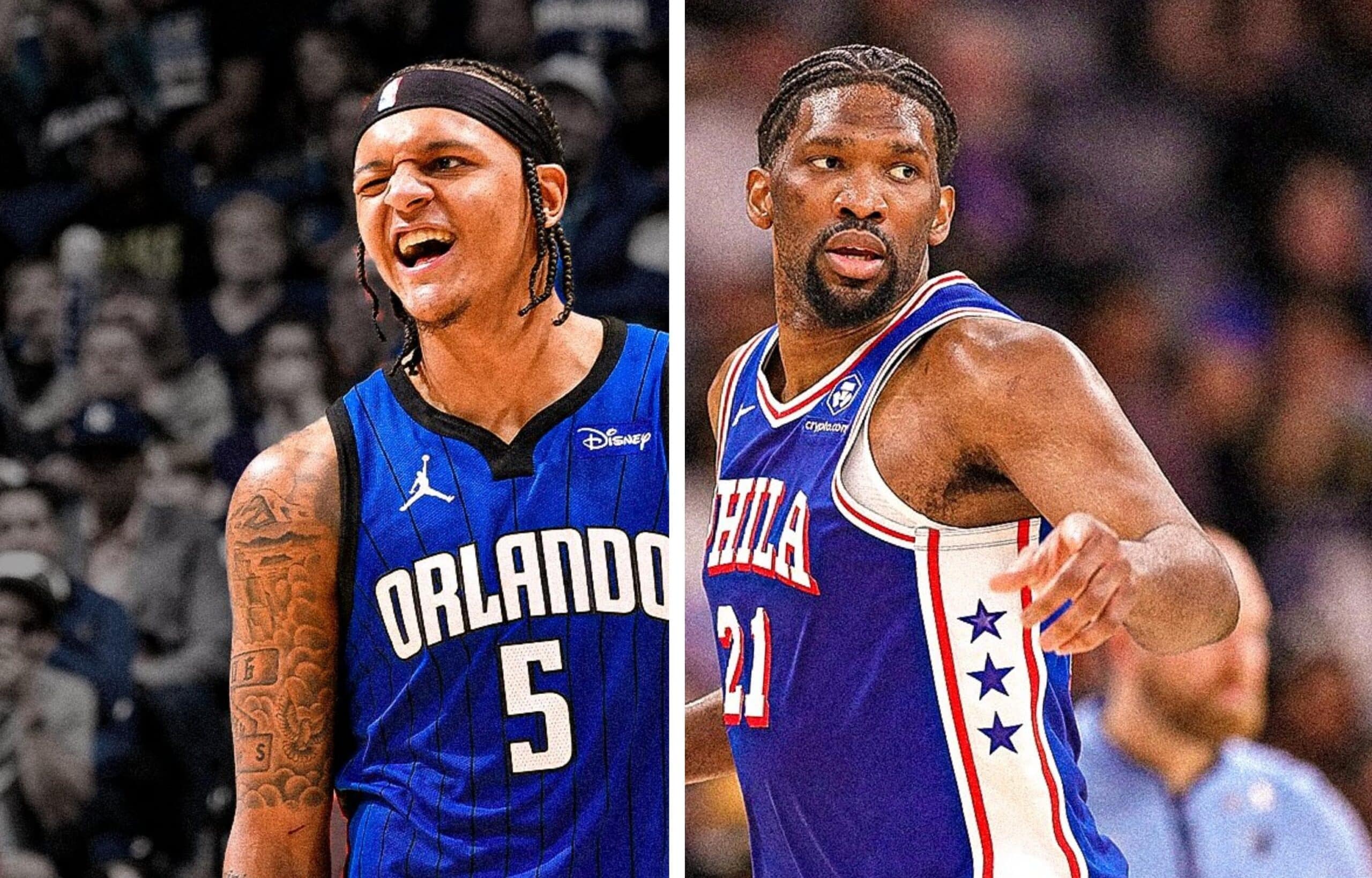 PAOLO BANCHERO DEL MAGIC A LA IZQUIERDA Y JOEL EMBIID DE LOS SIXERS A LA DERECHA