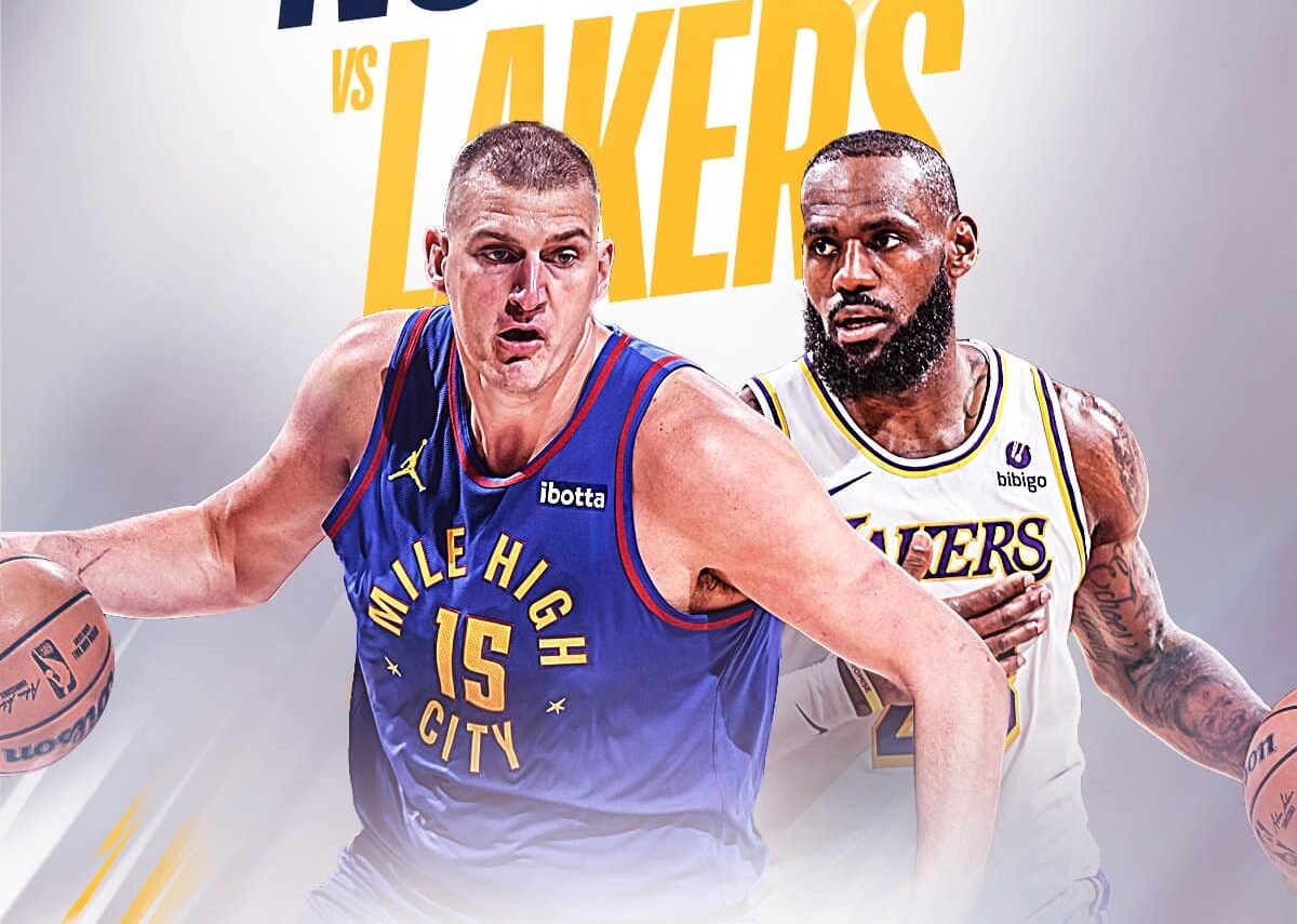 NIKOLA JOKIC DE LOS NUGGETS A LA IZQUIERDA Y LEBRON JAMES DE LAKERS A LA DERECHA