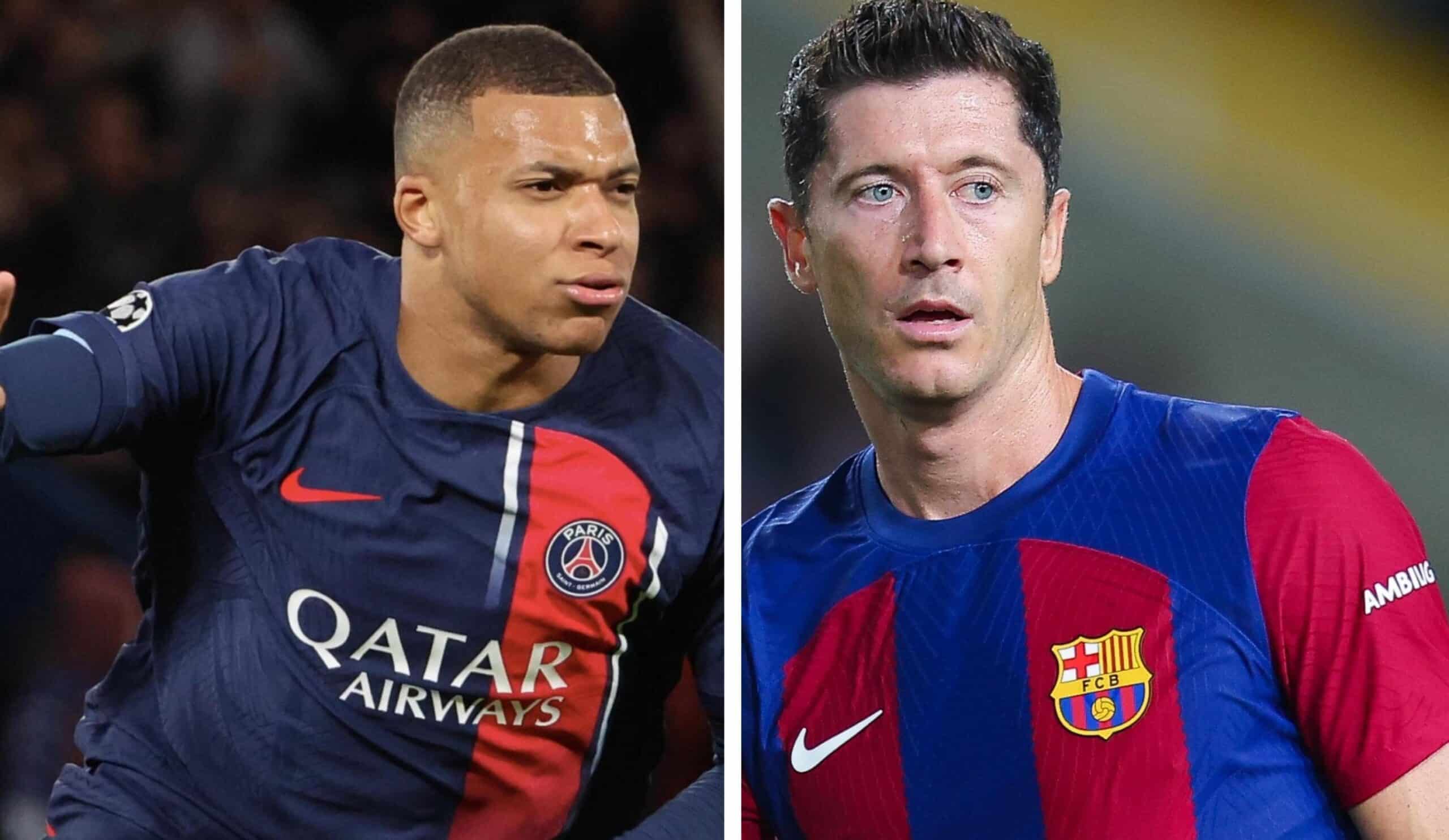 KYLIAN MBAPPÉ DEL PSG A LA IZQUIERDA Y ROBERT LEWANDOWSKI A LA DERECHA DEL BARCELONA