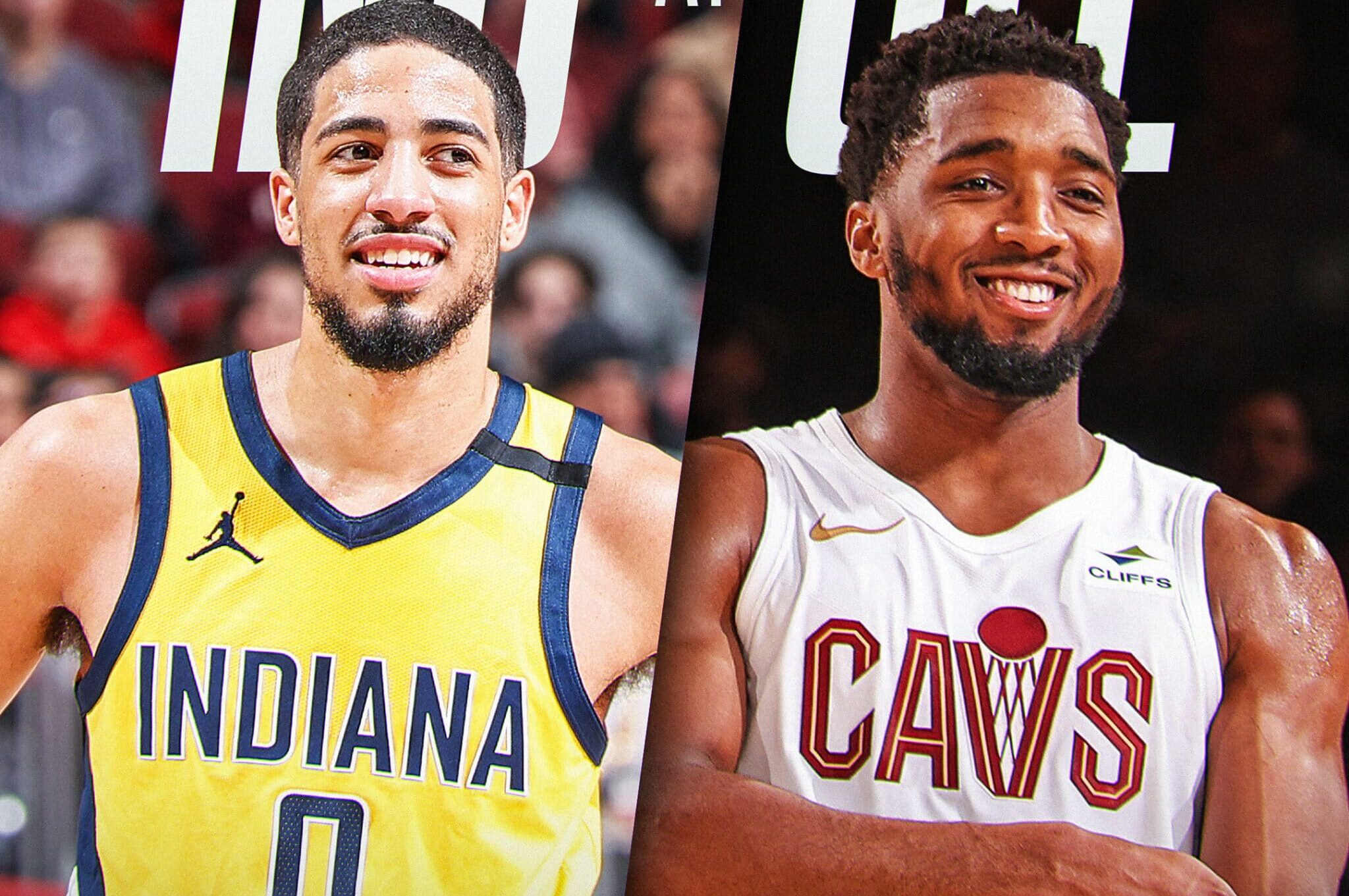 TYRESE HALIBURTON DE LOS PACERS A LA IZQUIERDA Y DONOVAN MITCHELL DE LOS CAVALIERS A LA DERECHA