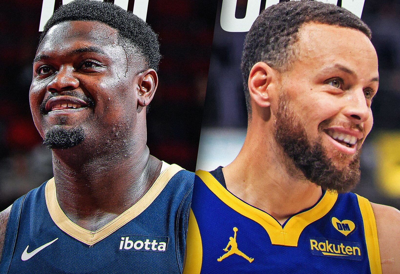 ZION WILLIAMSON DE LOS PELICANS A LA IZQUIERDA Y STEPHEN CURRY DE LOS WARRIORS A LA DERECHA