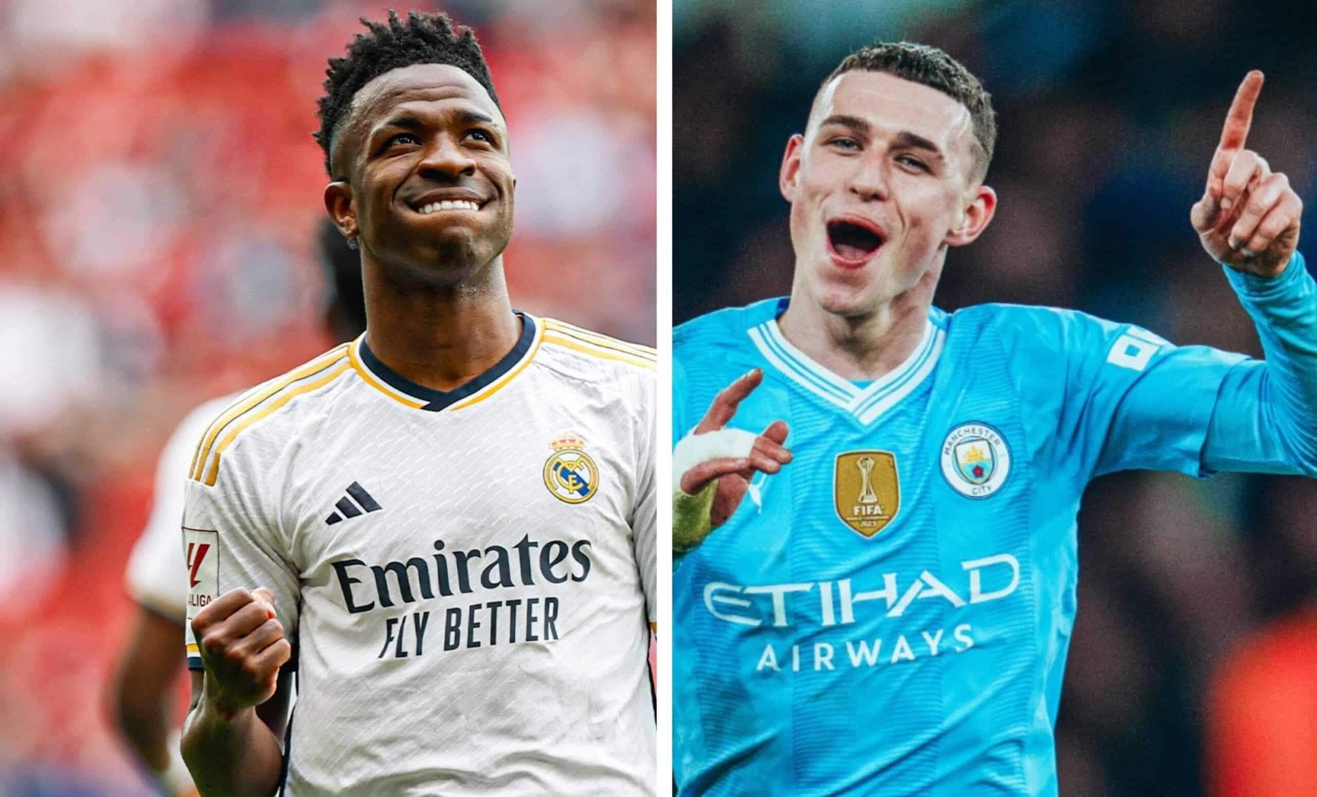 VINICIUS JÚNIOR DEL REAL MADRID A LA IZQUIERDA Y PHIL FODEN DEL MANCHESTER CITY A LA DERECHA