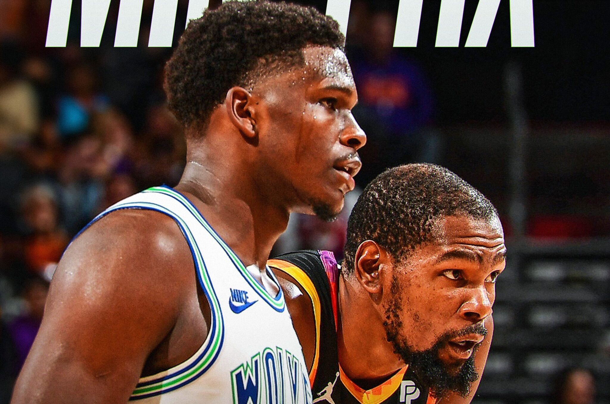 ANTHONY EDWARDS A LA IZQUIERDA DE LOS TIMBERWOLVES Y KEVIN DURANT DE LOS SUNS A LA DERECHA